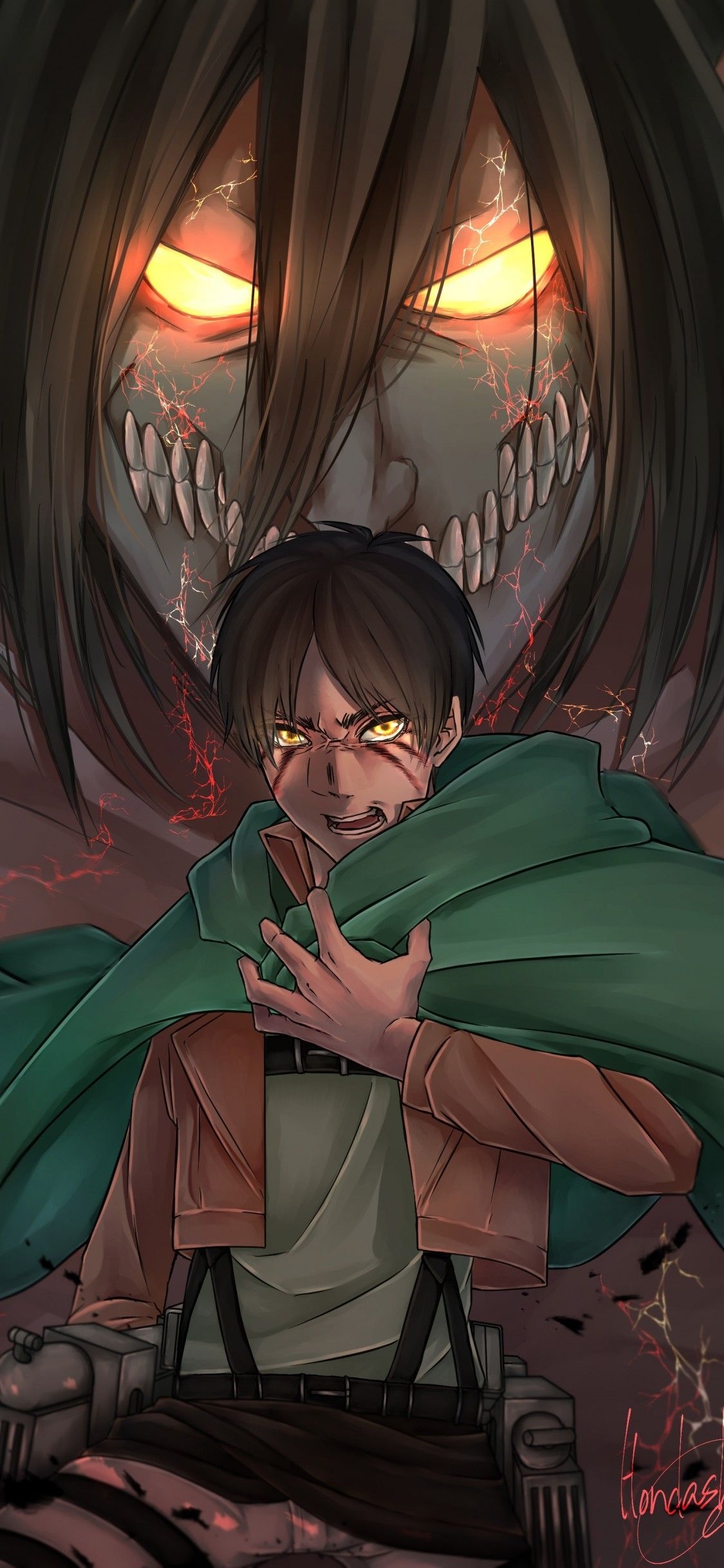 1130x2440 Orasnap: Attack On Titan Eren Titan Form Art, Phone