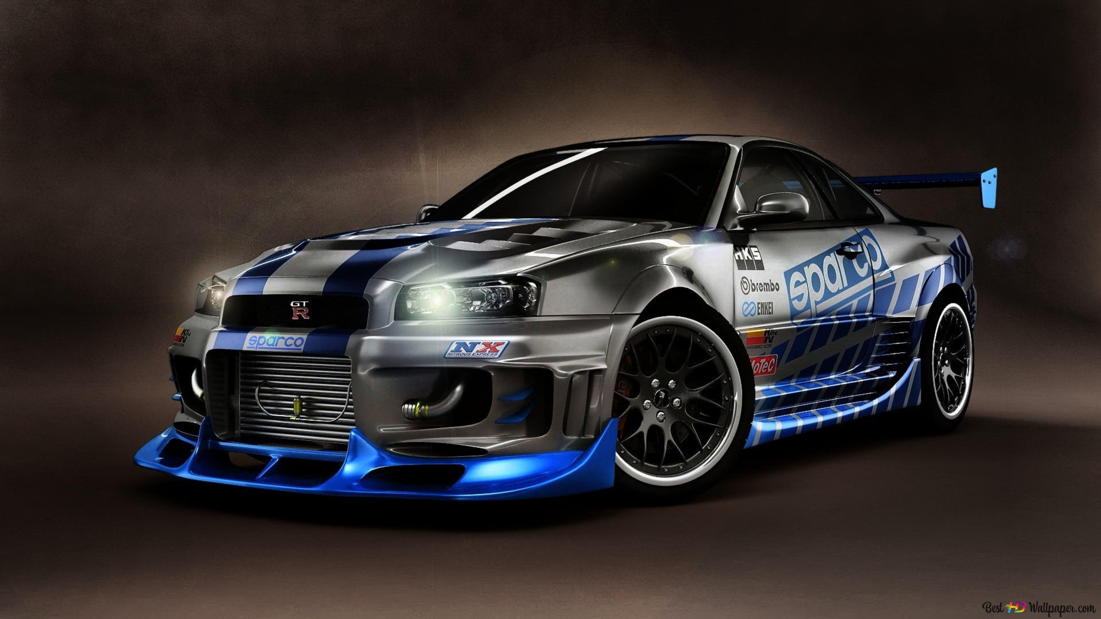 3840x2160 Blue and silver nissan skyline gtr r34 4K wallpaper download, Desktop