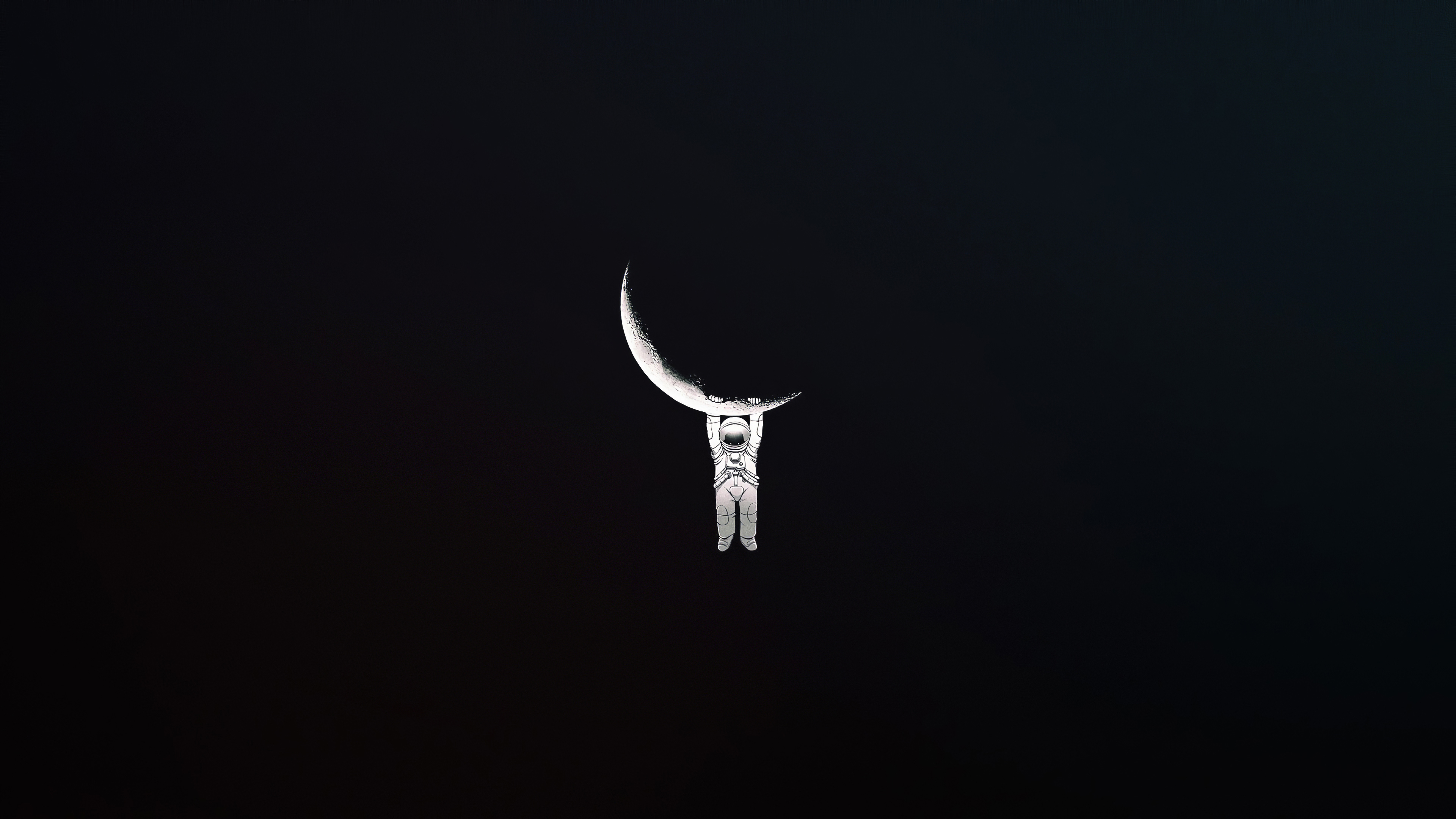 3840x2160 astronaut, artist, artwork, digital art, hd, minimalism, minimalist, moon, 4k, dark, black, Desktop