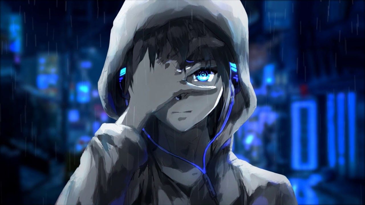 1280x720 Anime Boy. Blue Eyes. Headphones [wallpaper], Desktop