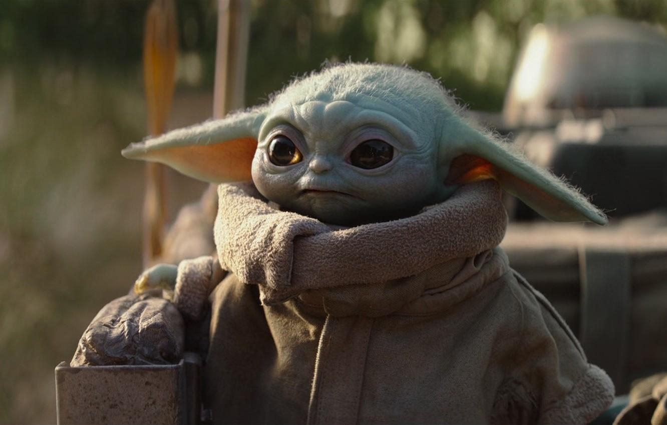 1340x850 Wallpaper green, star wars, series, baby, yoda, cute, mandalorian, Desktop