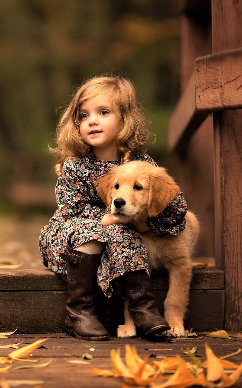 800x1280 Little Girl With Golden Retriever Puppy Nexus Samsung, Phone