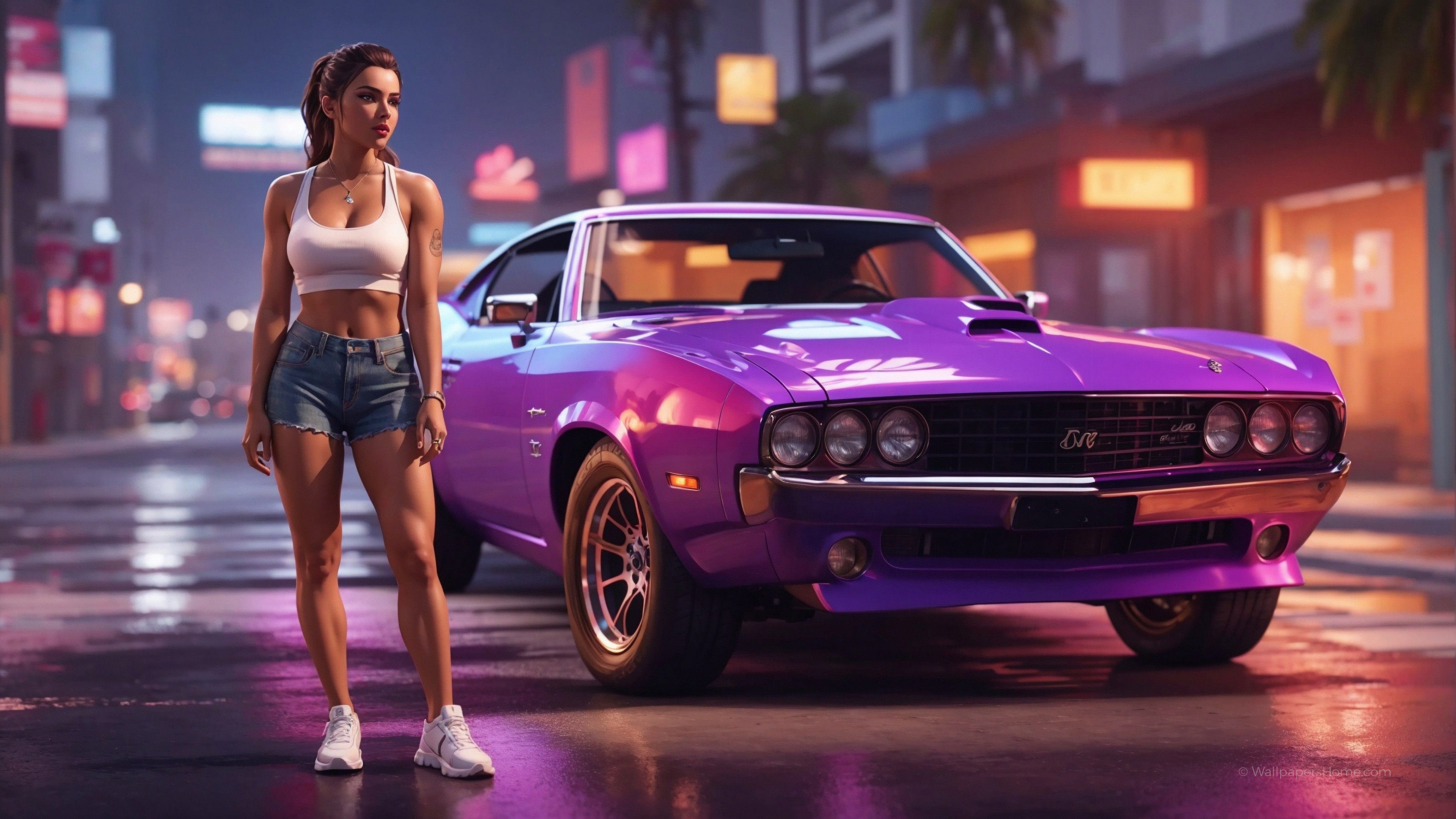 3840x2160 Wallpaper GTA girl, muscle car, Vice, Desktop