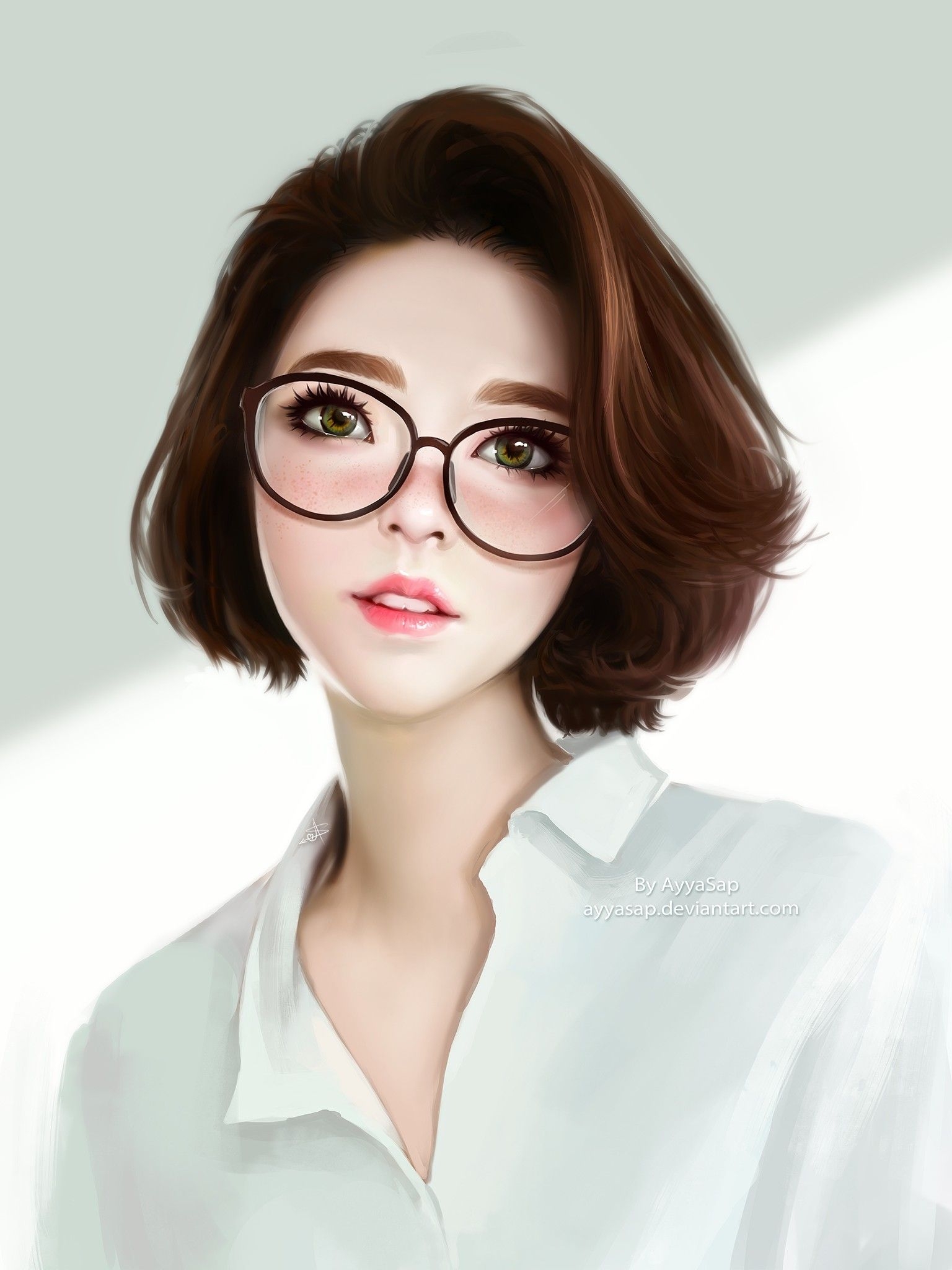 1540x2050 #anime, #glasses, #short hair, #watermarked, #women, Phone