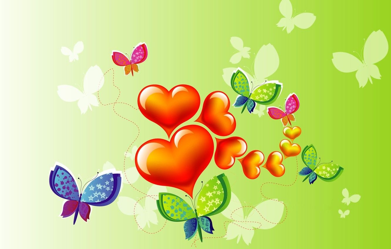 1340x850 Wallpaper collage, butterfly, heart, vector, postcard, Valentine's Day image for desktop, section праздники, Desktop