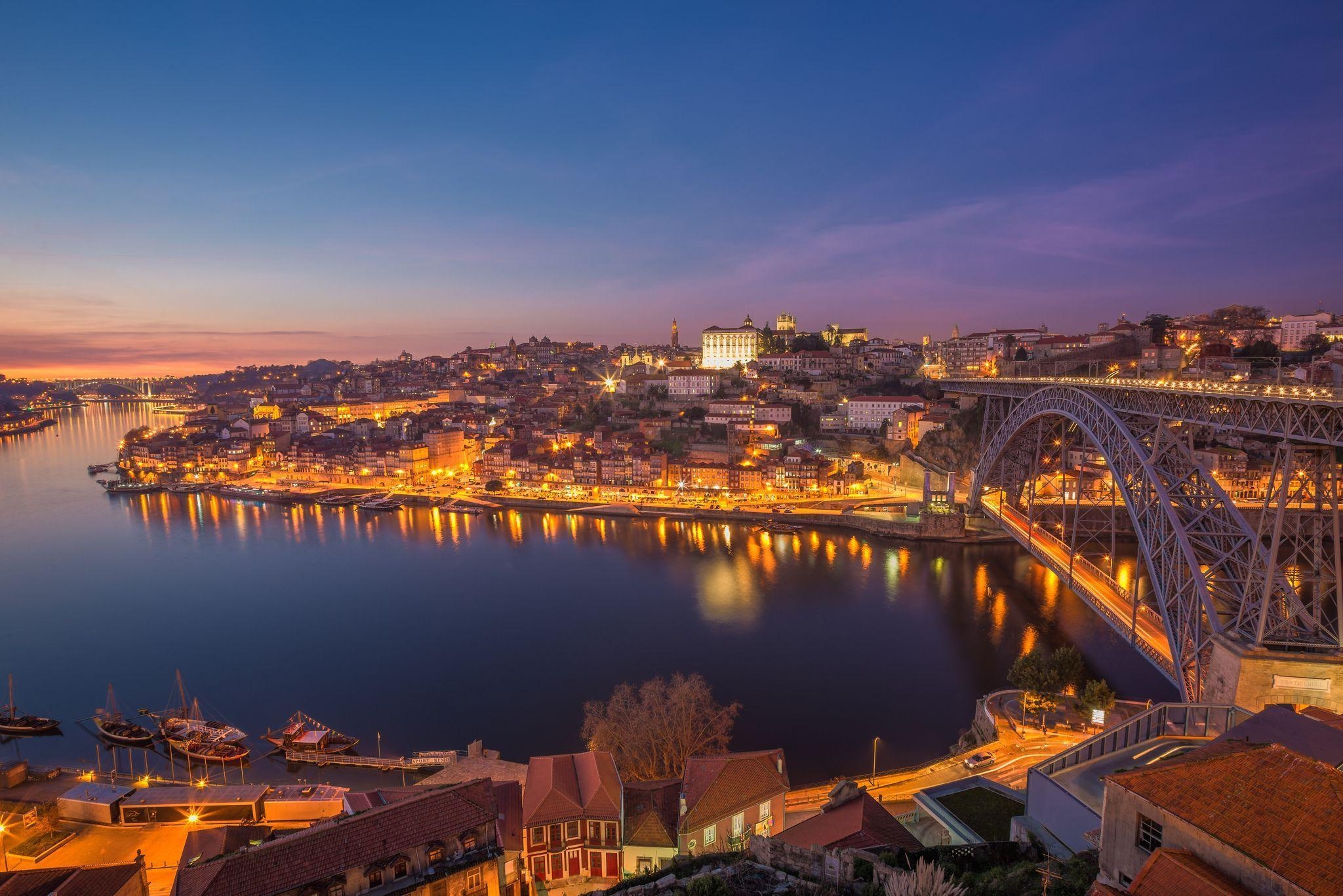 2050x1370 Picture Oporto Portugal Bridges Night Rivers Cities, Desktop