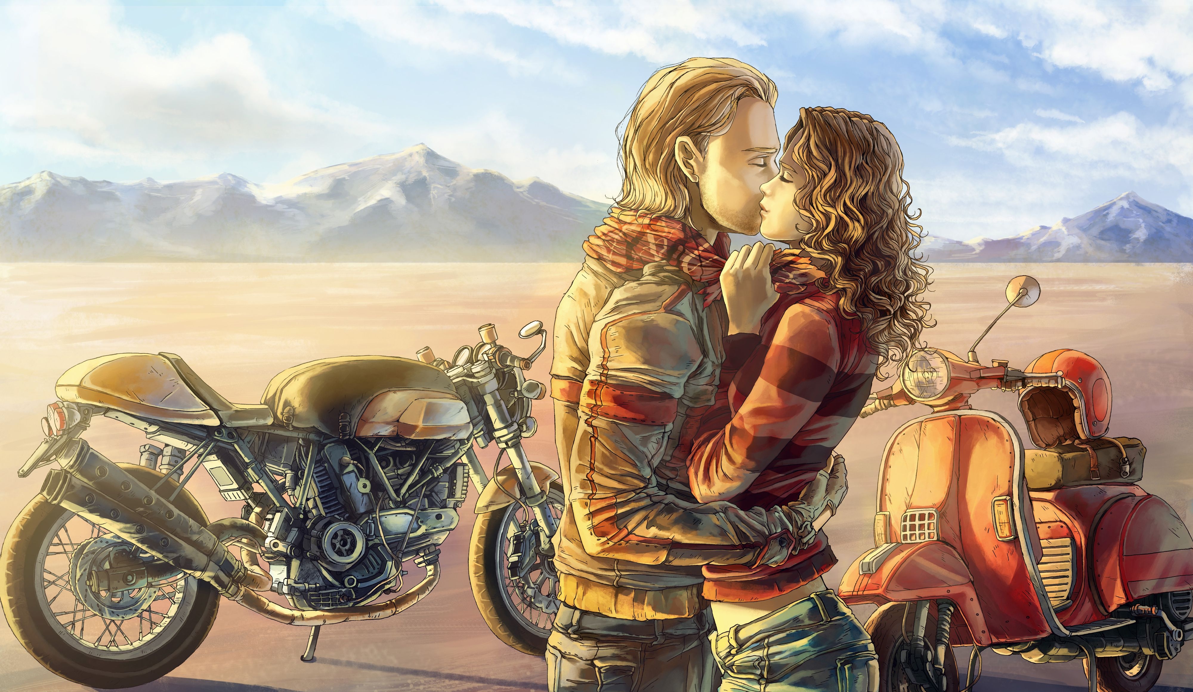 4000x2320 mood, Kiss, Love, Motorbike, Bike, Art, Painting Wallpaper HD / Desktop and Mobile Background, Desktop