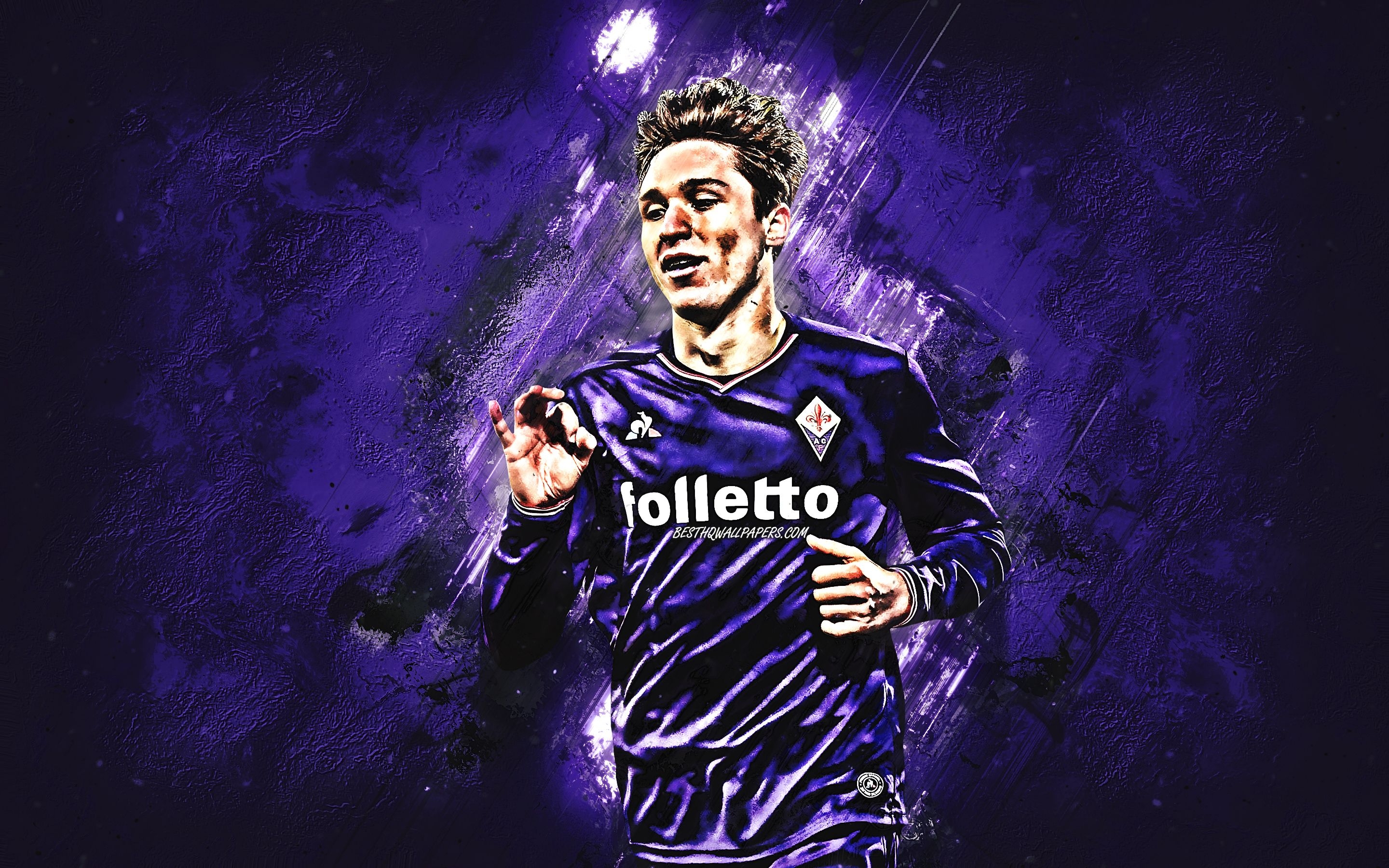 2880x1800 Download wallpaper Federico Chiesa, ACF Fiorentina, striker, joy, goal, purple stone, portrait, famous footballers, football, Italian footballers, grunge, Serie A, Italy, Chiesa, Fiorentina for desktop with resolution. High Quality HD picture, Desktop