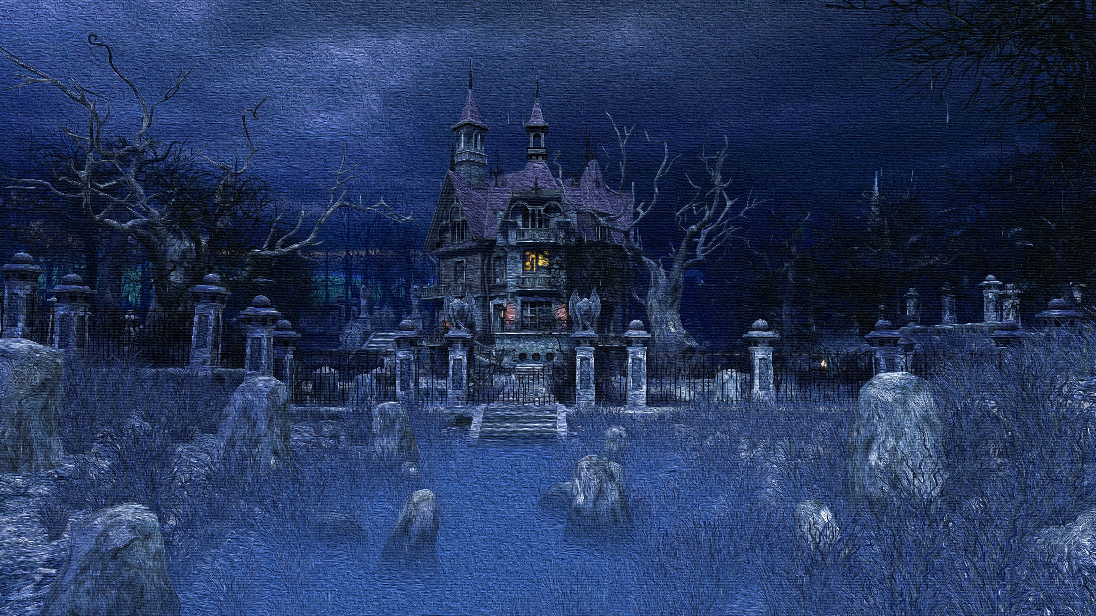 3840x2160 Haunted House on Canvas 4k Ultra HD Wallpaper, Desktop