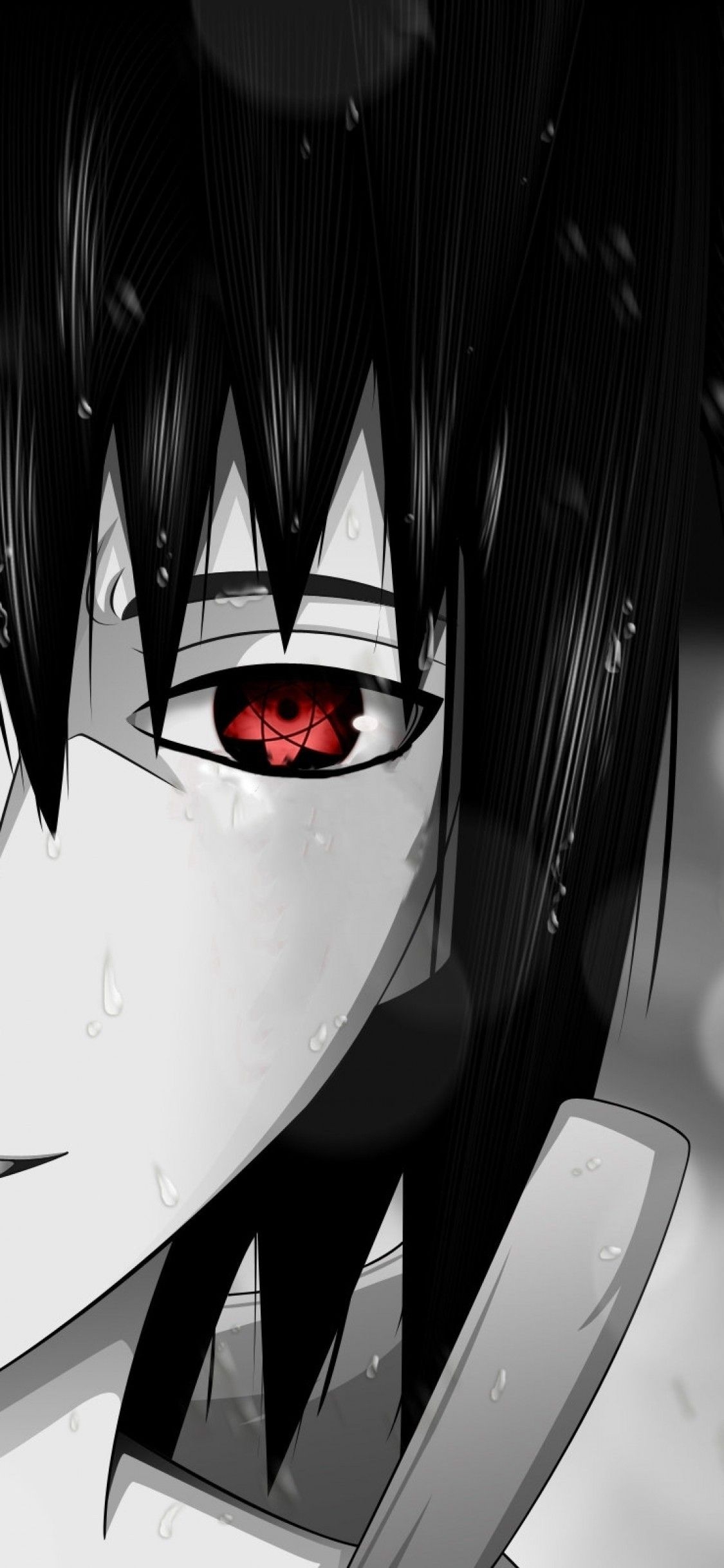 1130x2440 Naruto Shippuuden, Uchiha Sasuke, Red Eyes, Rain, Sharingan, Phone