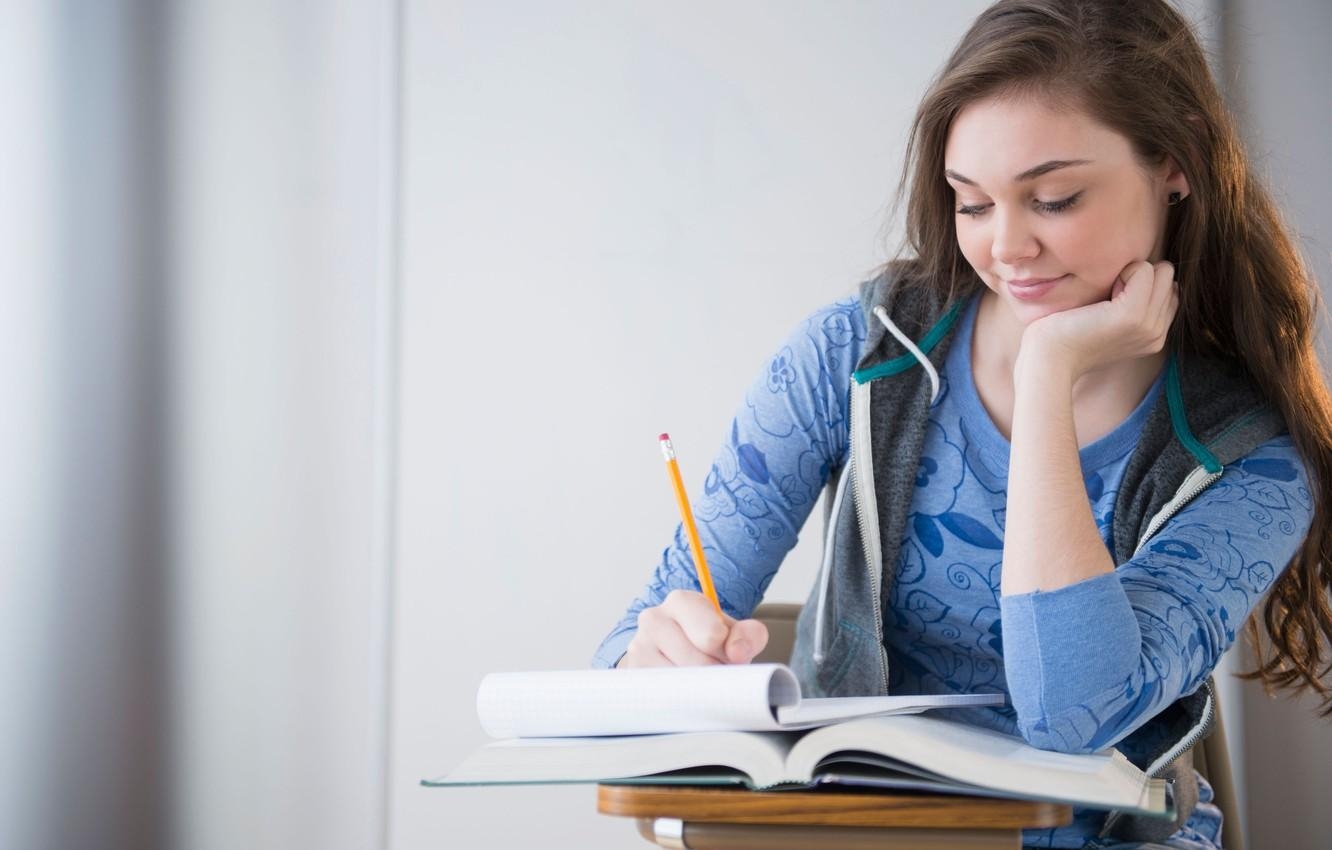 1340x850 Wallpaper girl, blue, beautiful, Studying, Student image for desktop, section девушки, Desktop