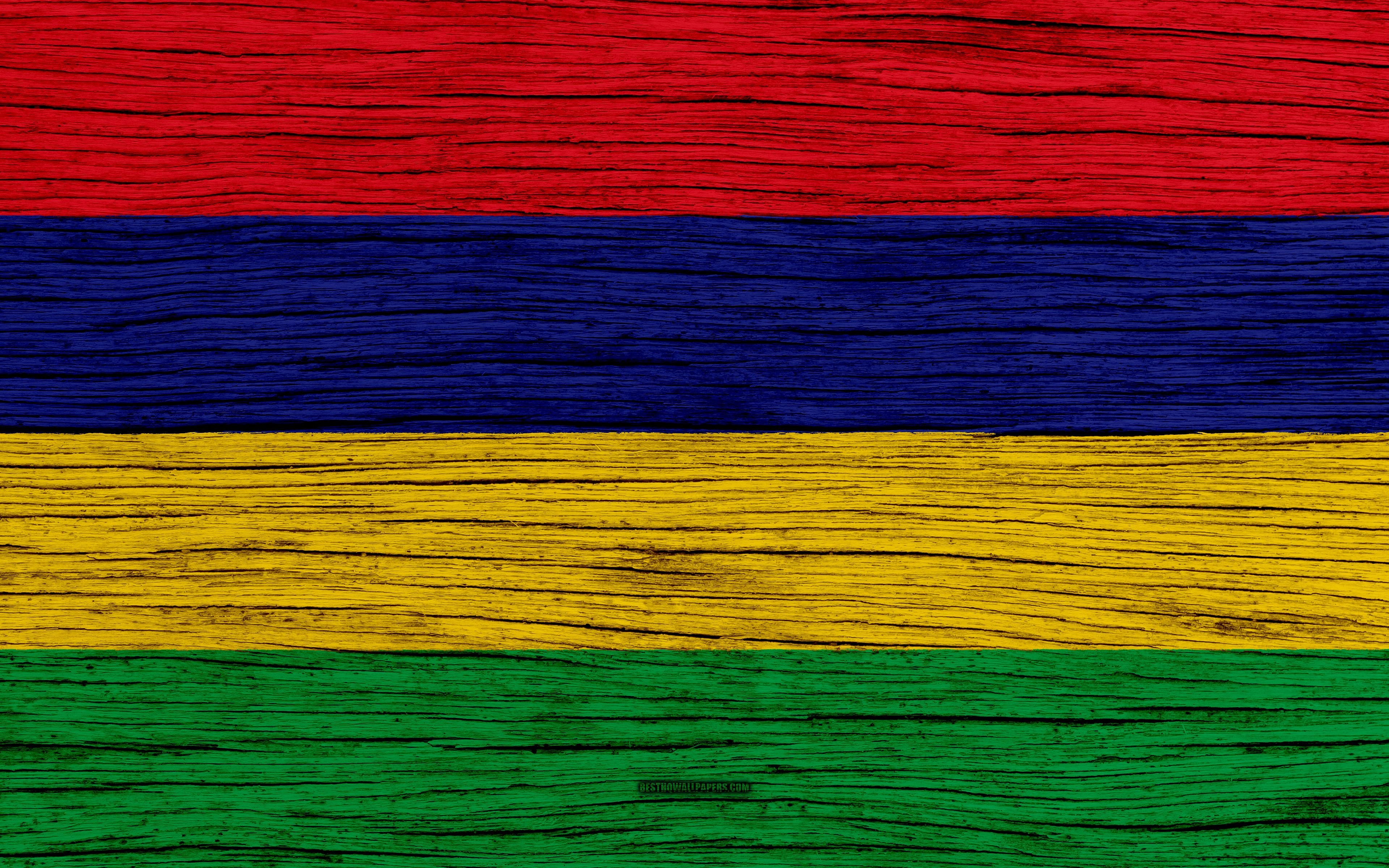 3840x2400 Download wallpaper Flag of Mauritius, 4k, Africa, wooden texture, Desktop