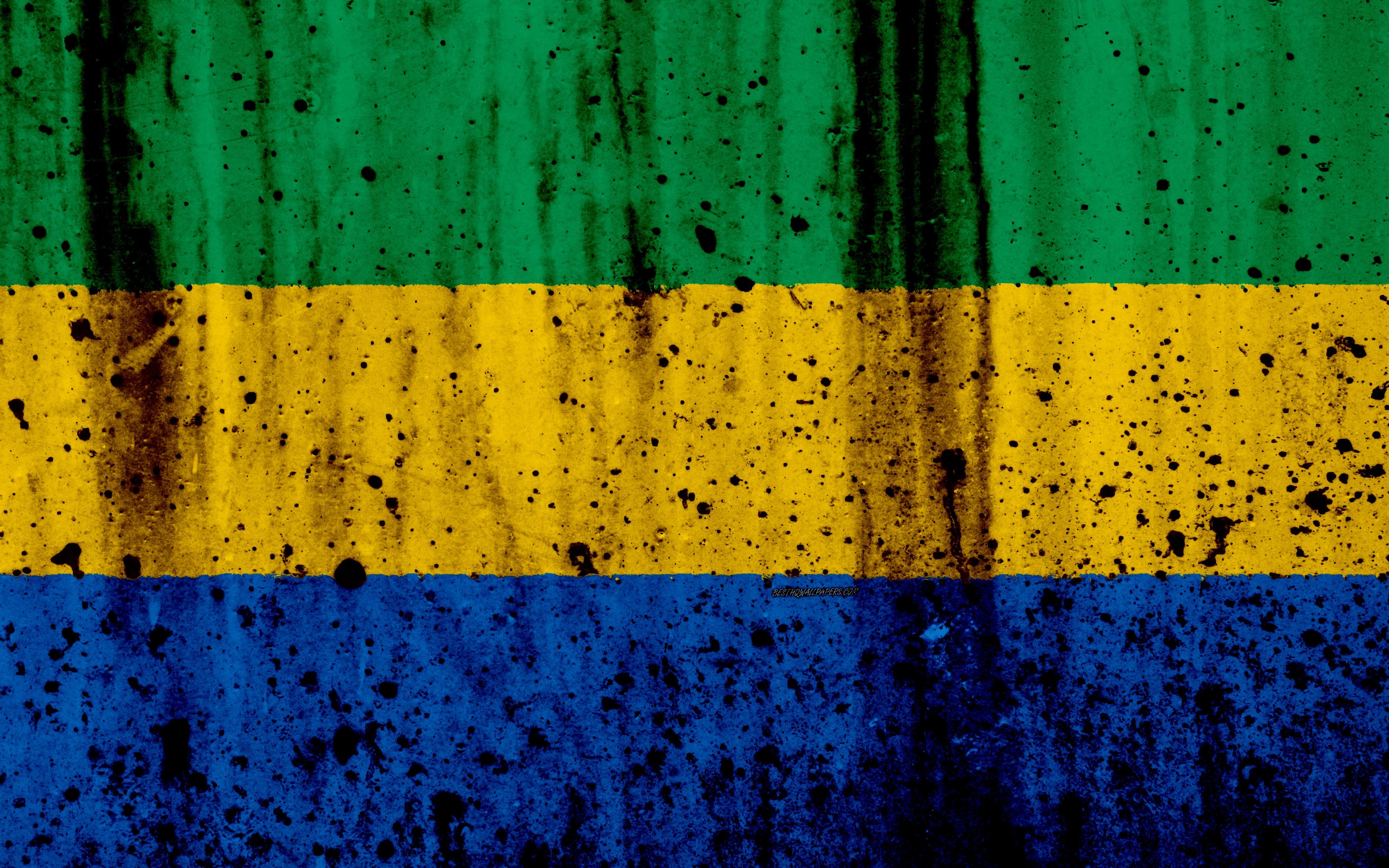 3840x2400 Download wallpaper Gabonese flag, 4k, grunge, flag of Gabon, Africa, Desktop