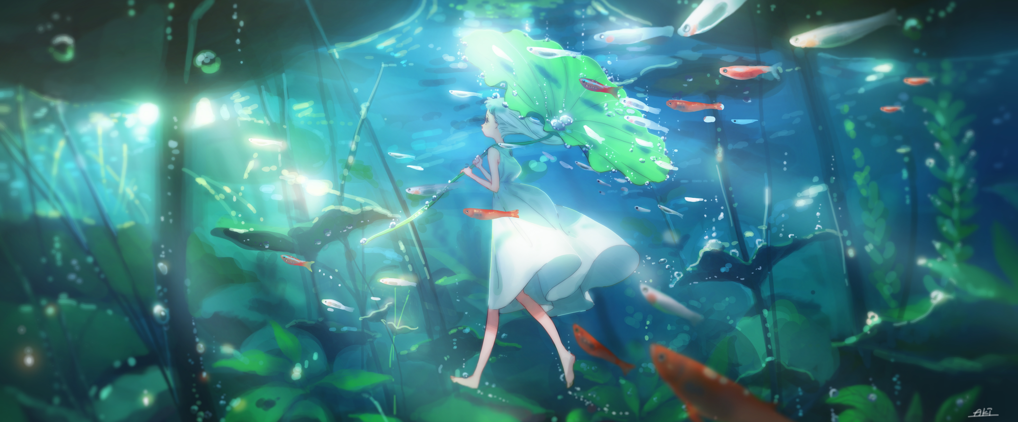 3500x1460 Anime Underwater HD Wallpaper and Background, Dual Screen