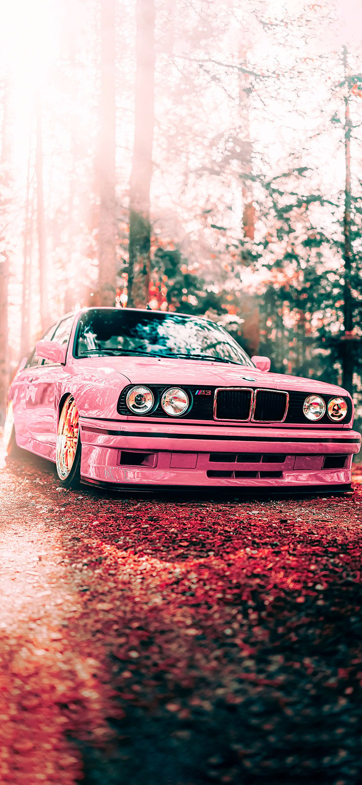 720x1560 Aesthetic Pink Bmw 1990 4K Phone Wallpaper, Phone