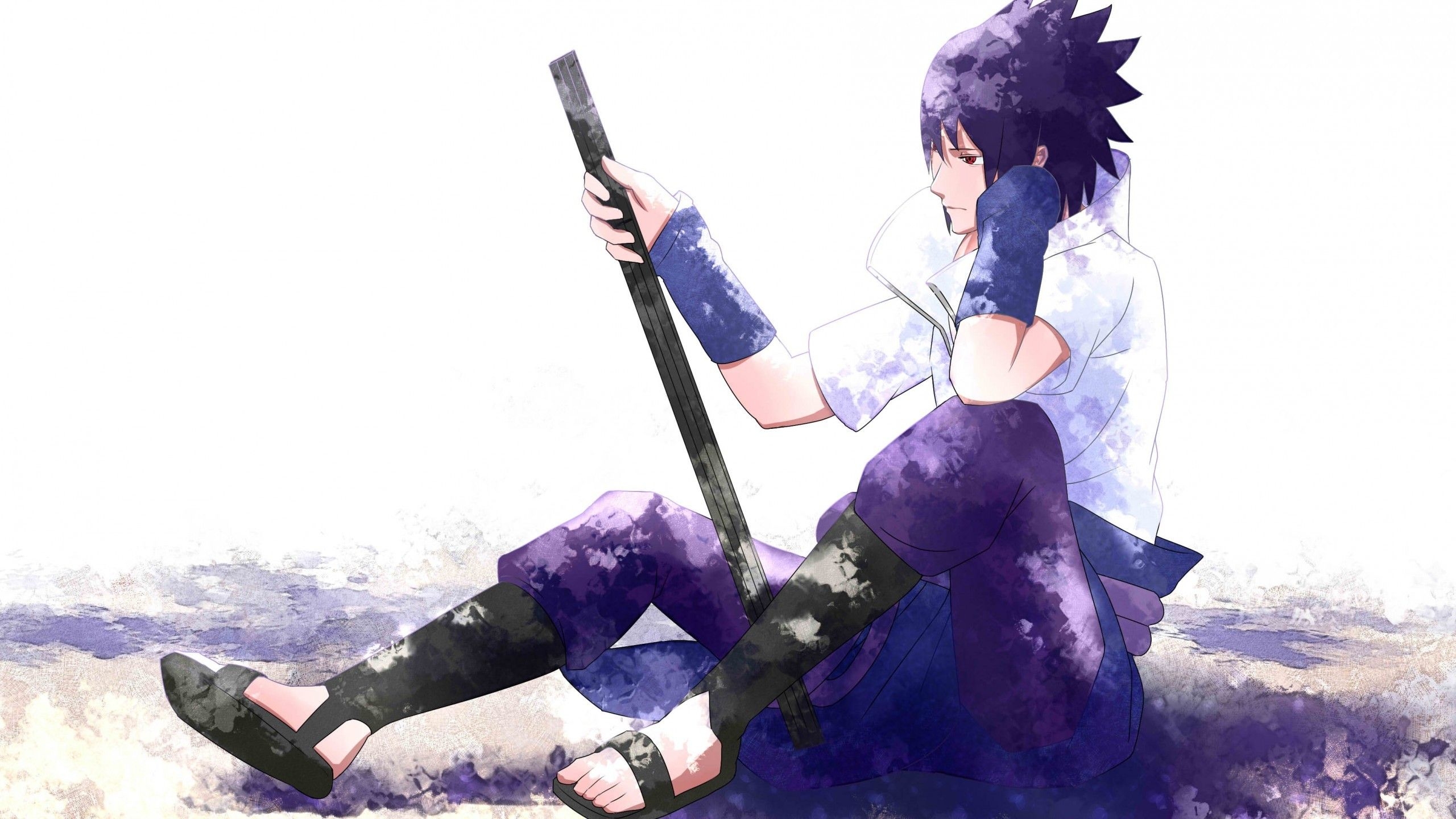 2560x1440 Uchiha Sasuke, Sword, Profile View, Naruto, Sit De, Desktop