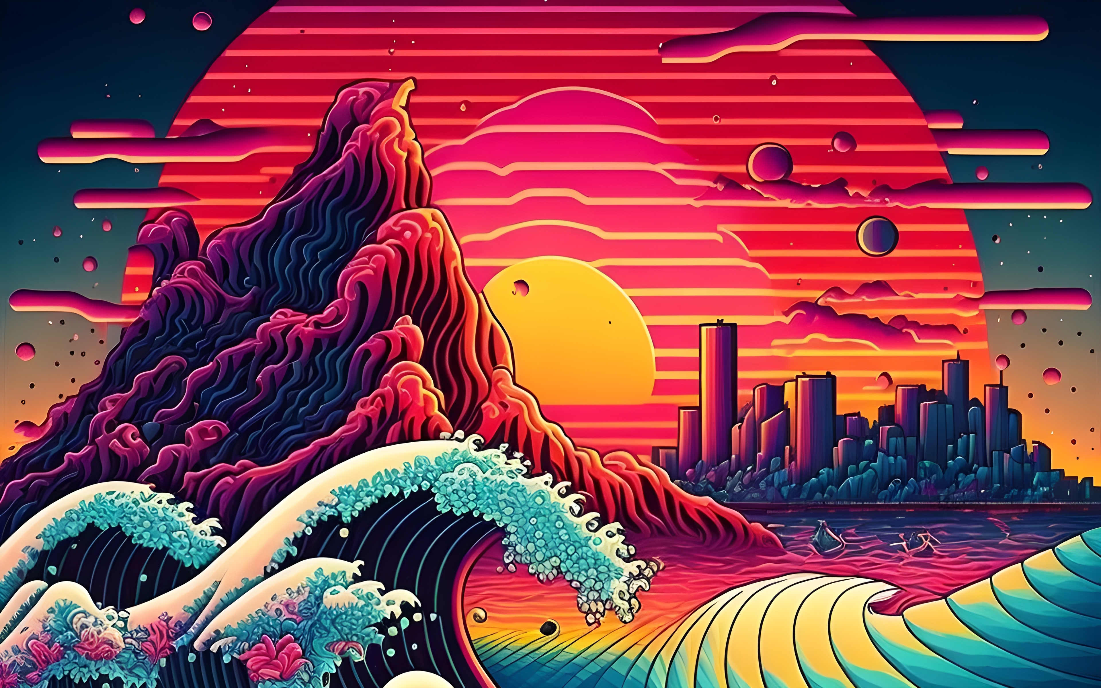 3840x2400 The Great Wave Off Kanagawa Artificial Intelligence 4K Waves Sunset Ai Art Wallpaper:, Desktop