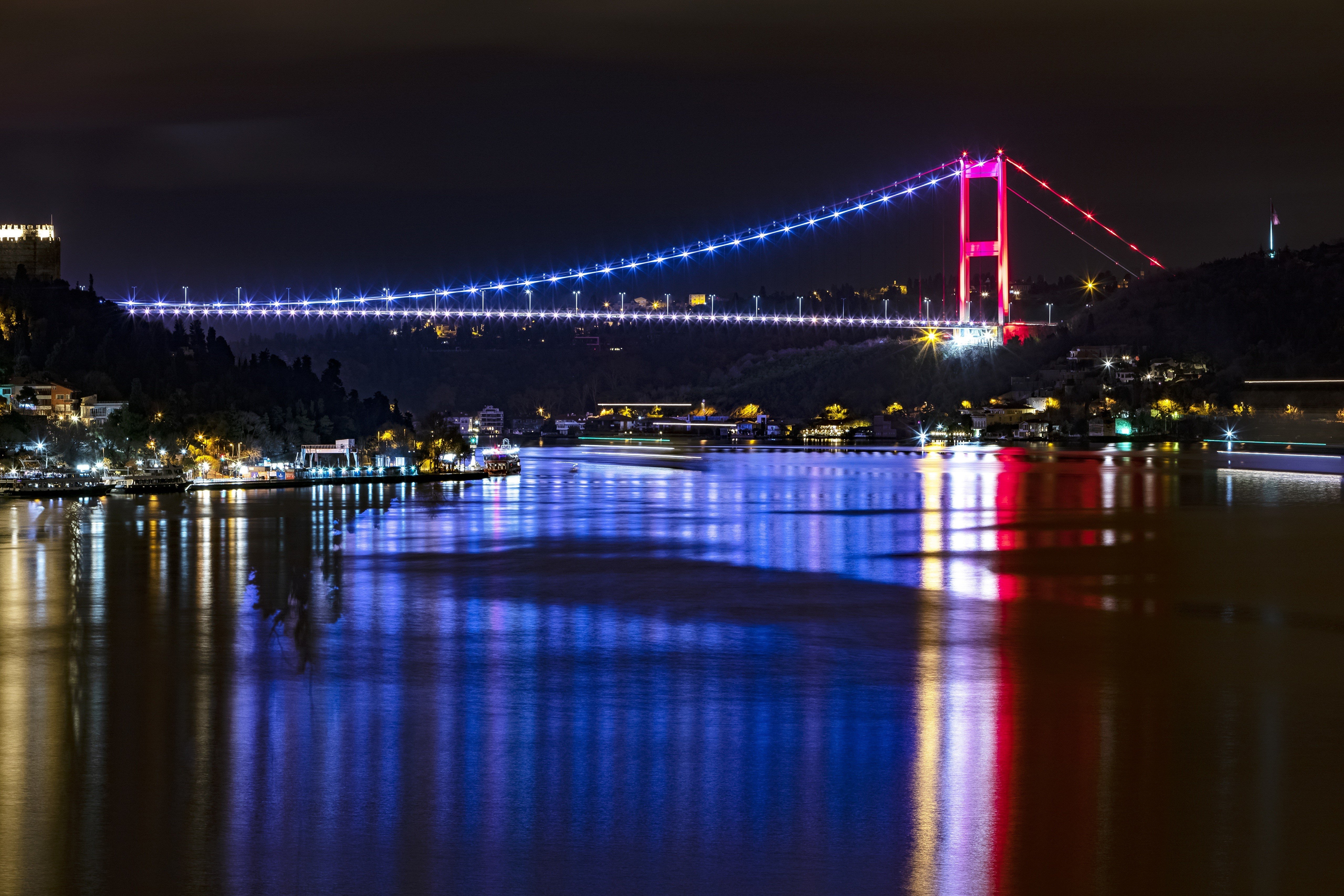 5120x3420 4K, 5K, Bosphorus, Turkey, Istanbul, Bridges, Night Gallery HD Wallpaper, Desktop