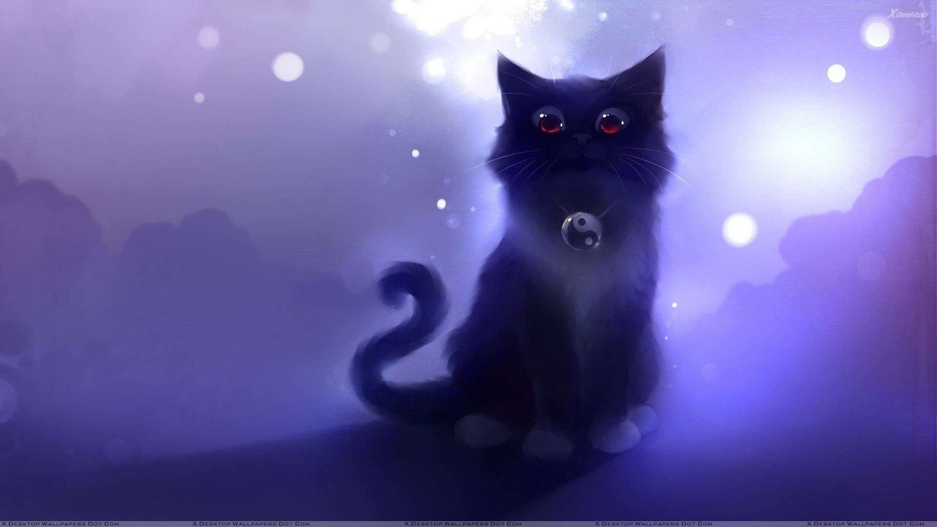 1920x1080 Cute Cartoon Black Cat Wallpaper, Desktop