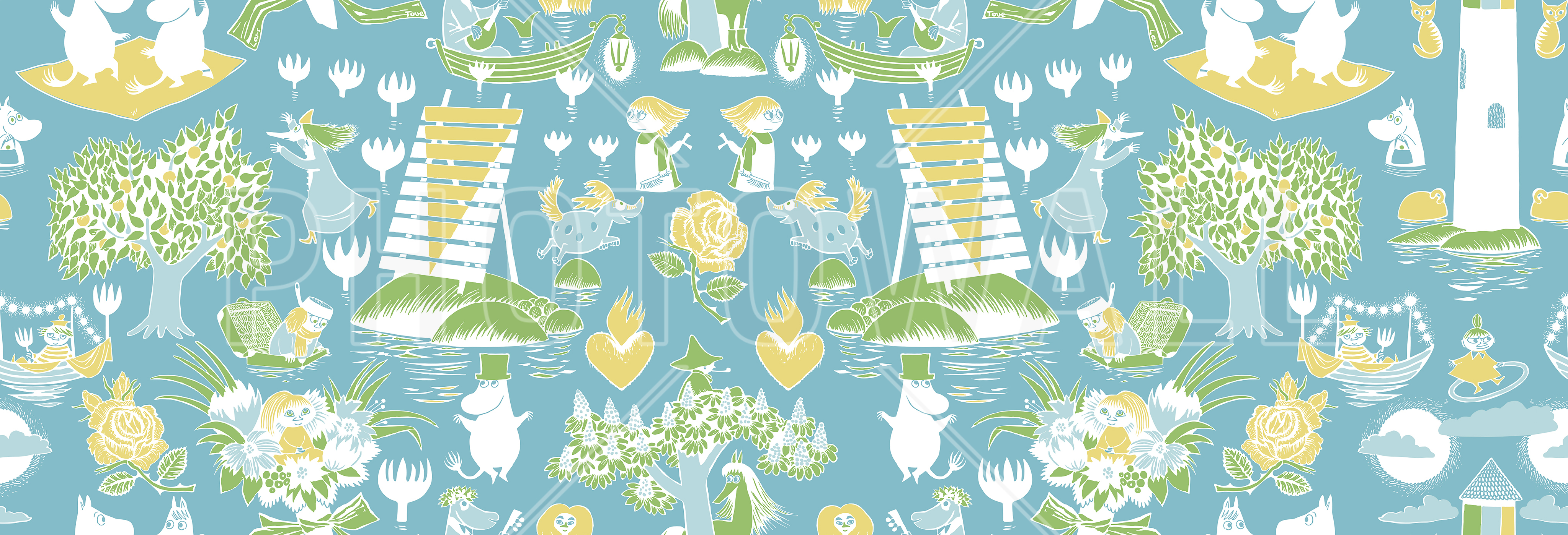 4100x1400 Moomin Retro Pattern Resolution Moomin Wallpaper Desktop HD Wallpaper, Dual Screen