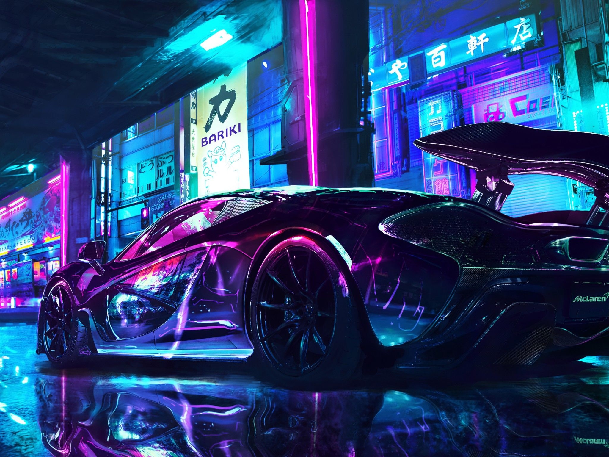 2050x1540 Cyberpunk 4K Wallpaper, McLaren, Supercars, Neon art, Cars, Desktop