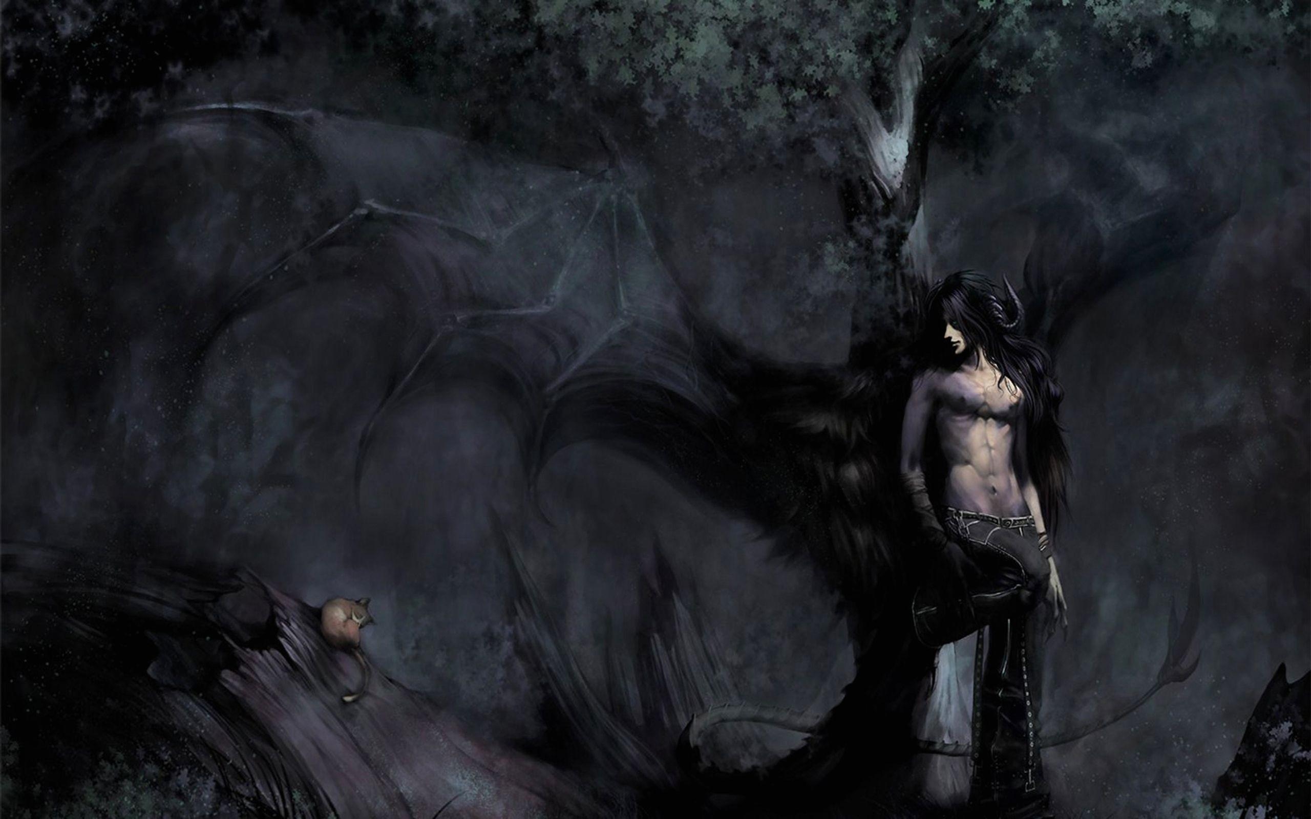 2560x1600 Anime Boy A Demon Horns Wings Dark Cat Forest Graphic 1360101 Wallpaper wallpaper, Desktop