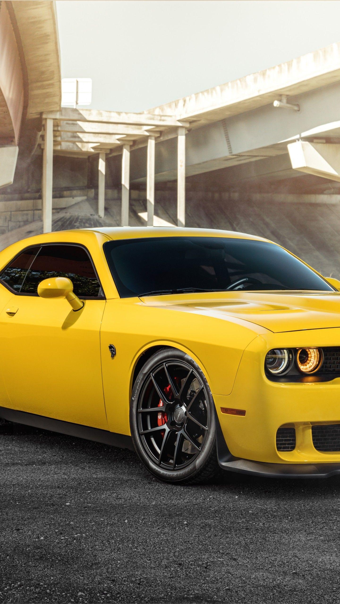 1440x2560 Wallpaper Dodge Challenger SRT Hellcat, Yellow, Velgen Wheels, 4K, Phone