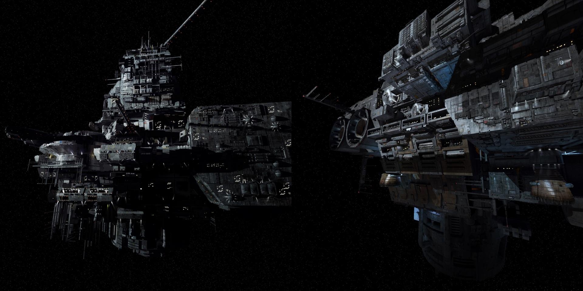 1920x960 Desktop Wallpaper Alien: Covenant Starship Space Fantasy, Dual Screen