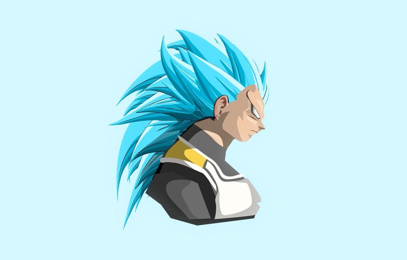 1340x850 Wallpaper portrait, minimalism, guy, blue background, Dragon Ball, Desktop