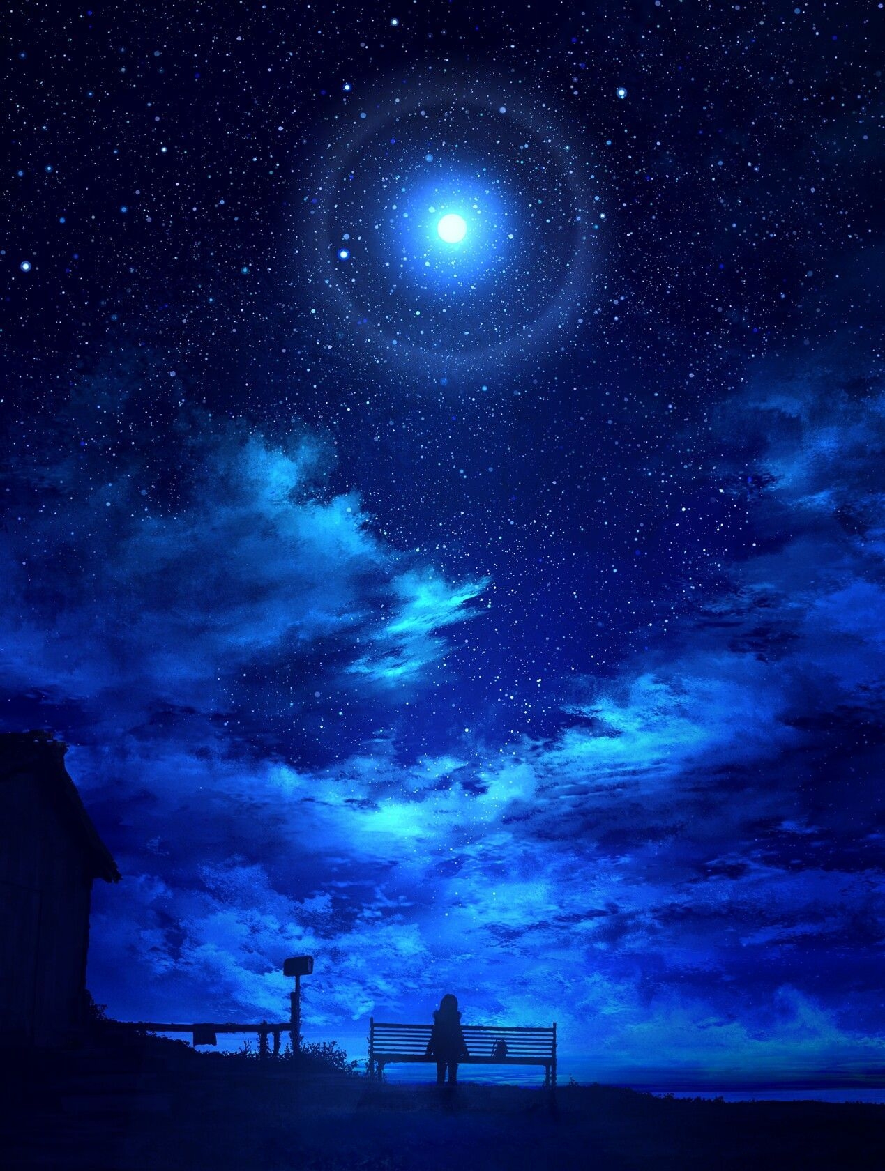 1270x1680 Starry sky, Lonely girl. Anime scenery, Night sky wallpaper, Scenery wallpaper, Phone