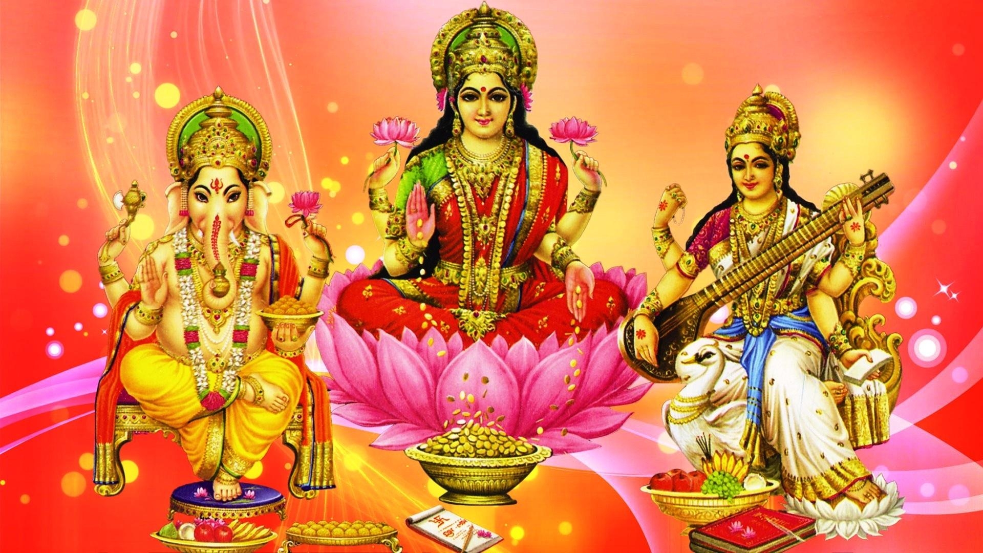 1920x1080 Ganesh Lakshmi And Saraswati HD Wallpaper For Pc Tablet, Desktop