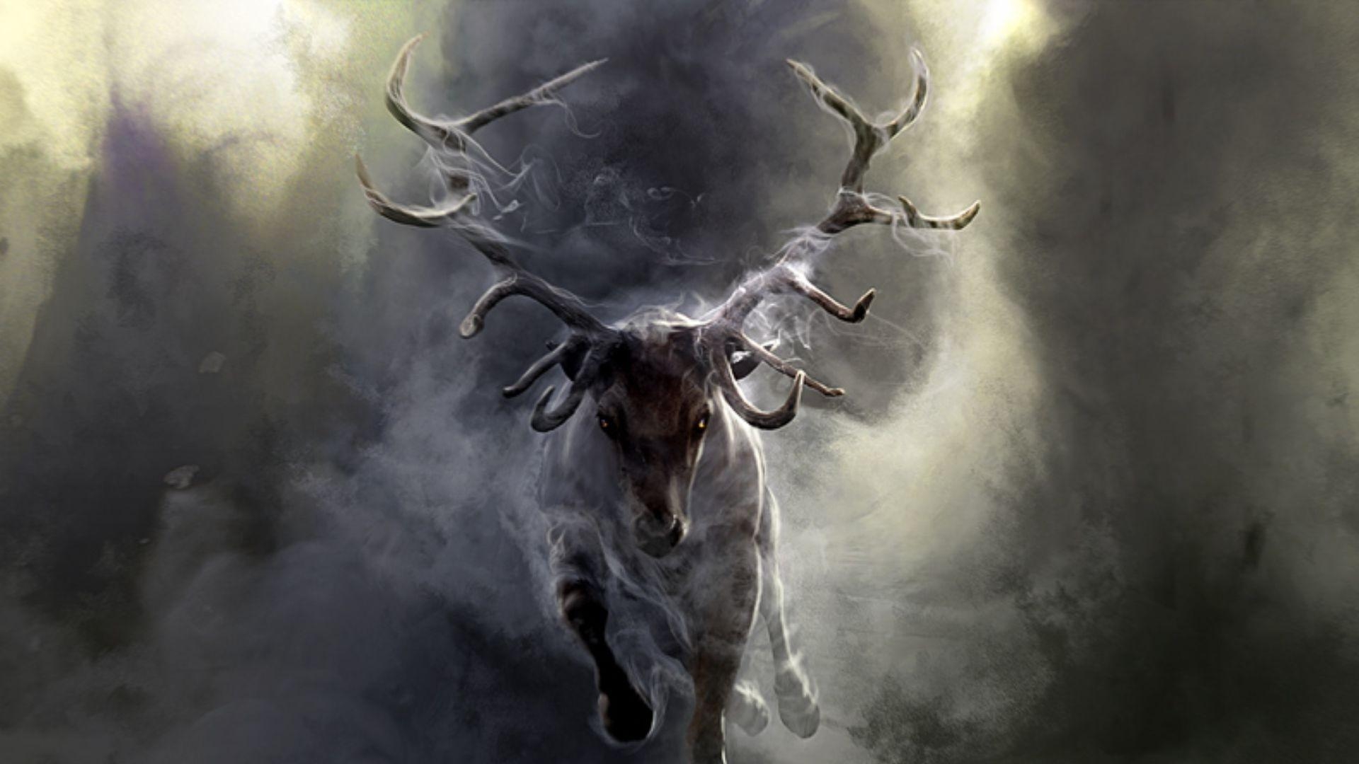 1920x1080 Wallpaper, deer, sky, smoke, horns, Run, darkness, screenshot, horn, Desktop