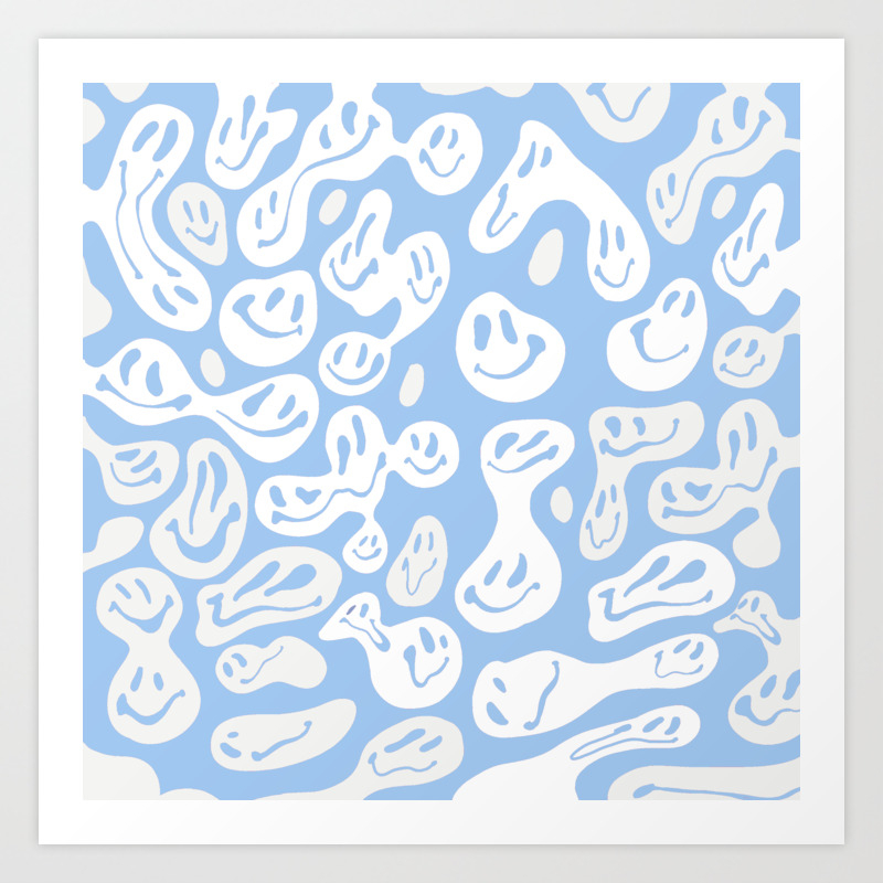 800x800 Pastel Blue Dripping Smiley Art Print, Phone