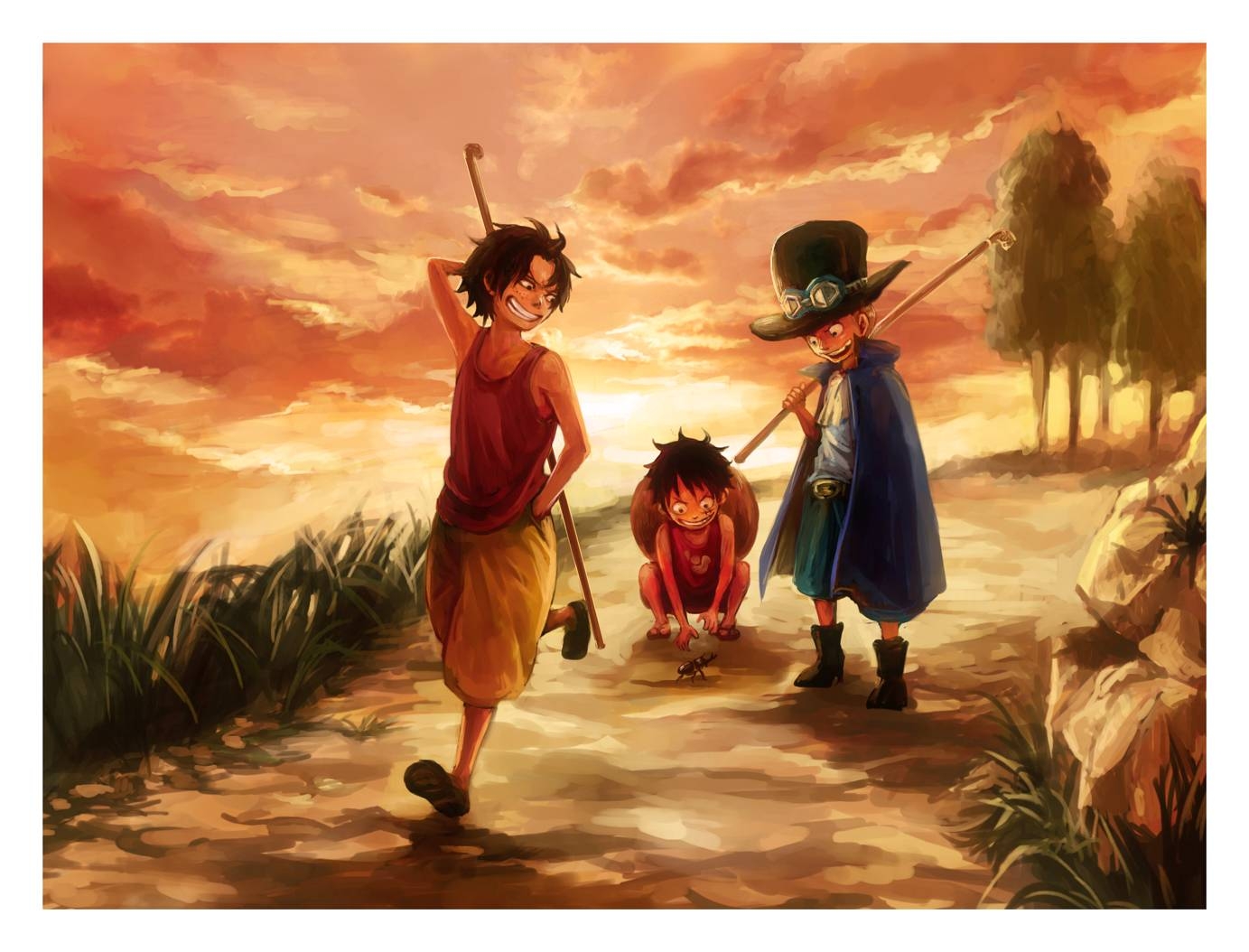 1390x1060 Luffy, Ace and Sabo Piece Wallpaper, Desktop