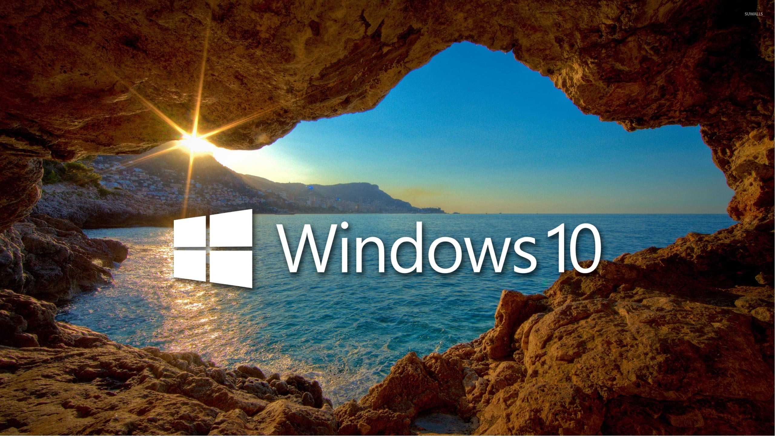 2560x1440 Windows 10 over the cave white text logo wallpaper wallpaper, Desktop