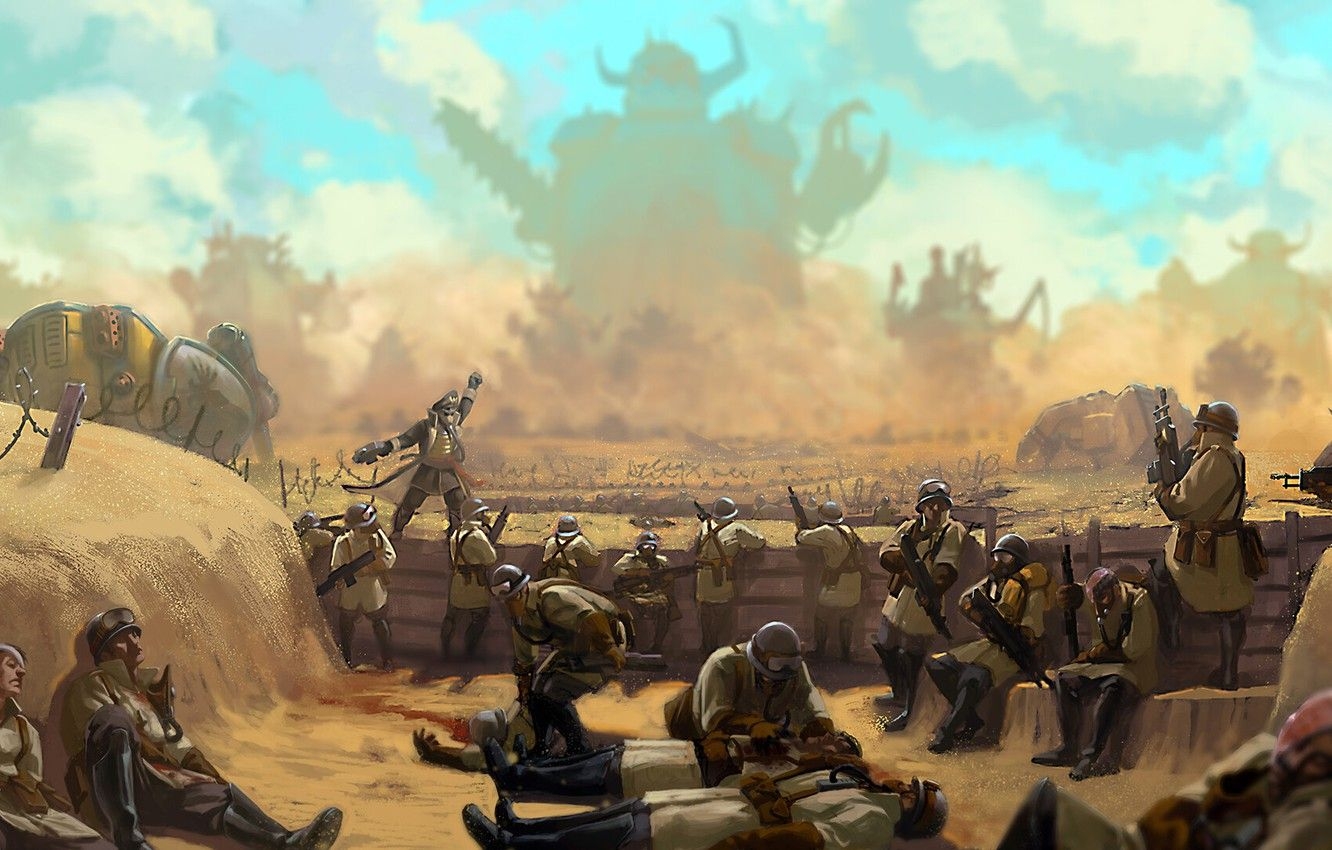 1340x850 Wallpaper war, Valhala, orcs, war, Imperial guard, orcs, Warhammer, Desktop