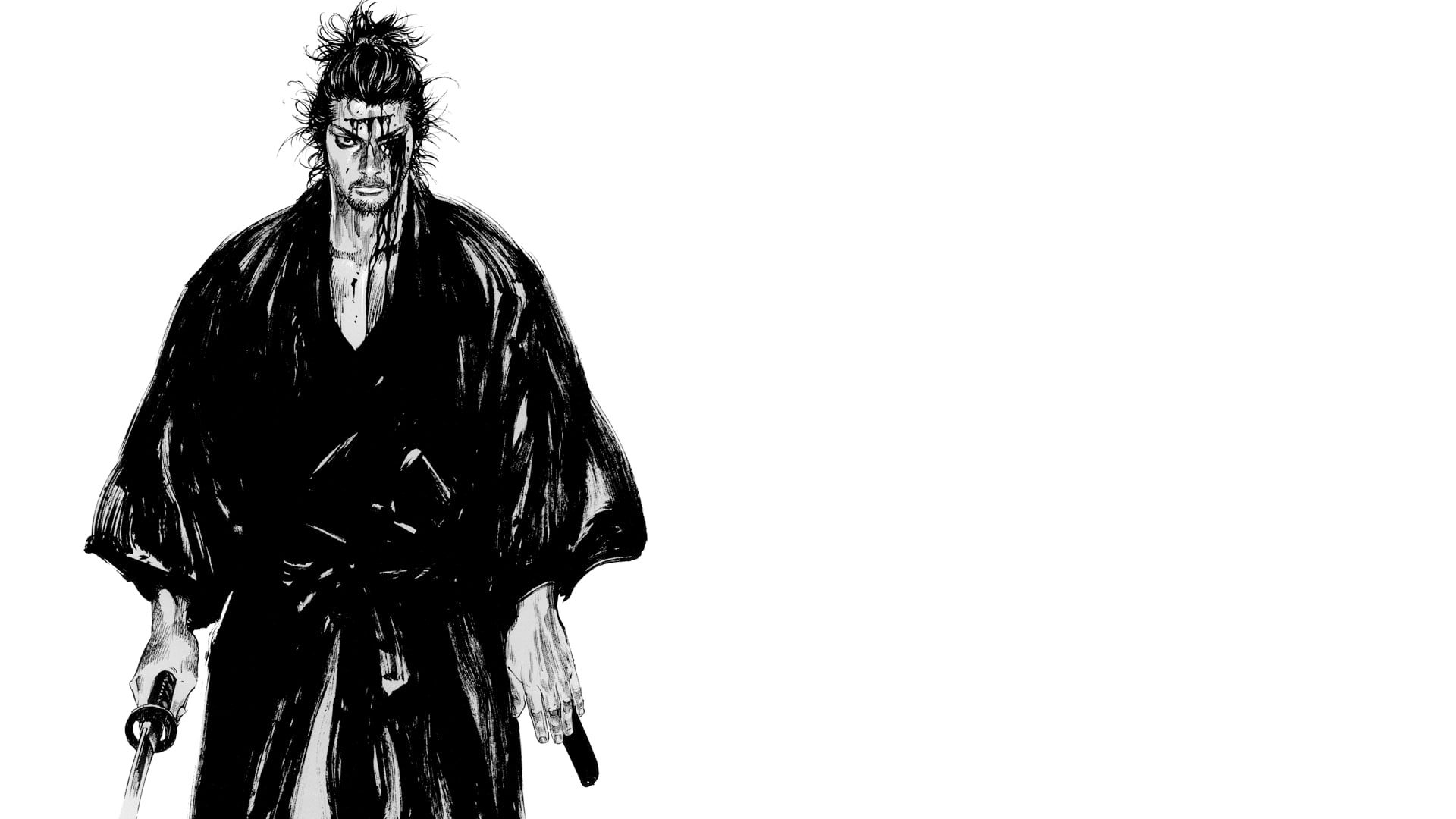 1920x1080 Vagabond #samurai Miyamoto Musashi #Japan #kimono simple background #manga #monochrome #katana P #wallpaper #hdwa. Musashi, Miyamoto musashi, Vagabond manga, Desktop