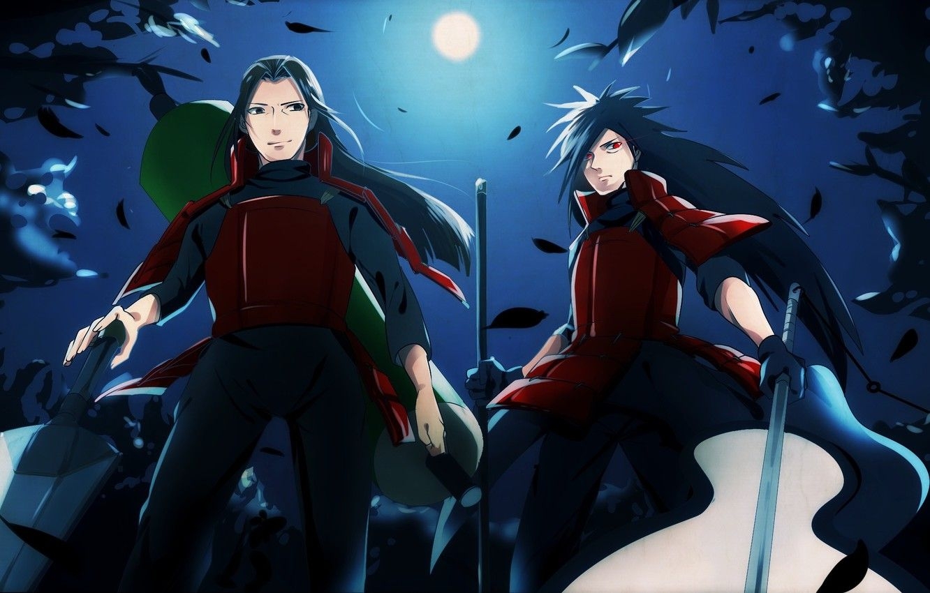 1340x850 Wallpaper night, the moon, foliage, naruto, art, Madara, Hashirama image for desktop, section прочее, Desktop