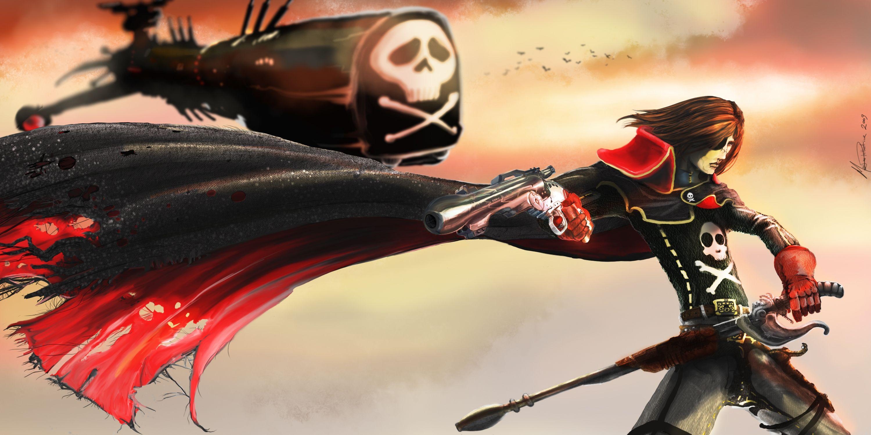 3000x1500 Space Pirate Captain Harlock Cartoon Wallpaper, Dual Screen