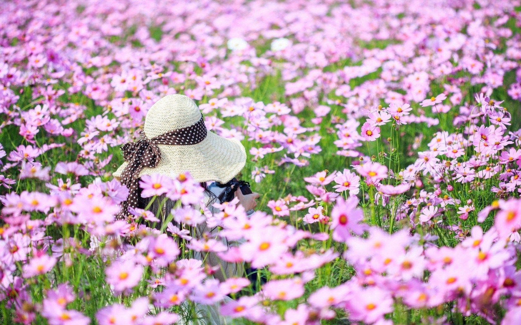 1680x1050 Summer Flowers Field Girl Mood HD Wallpaper, Desktop