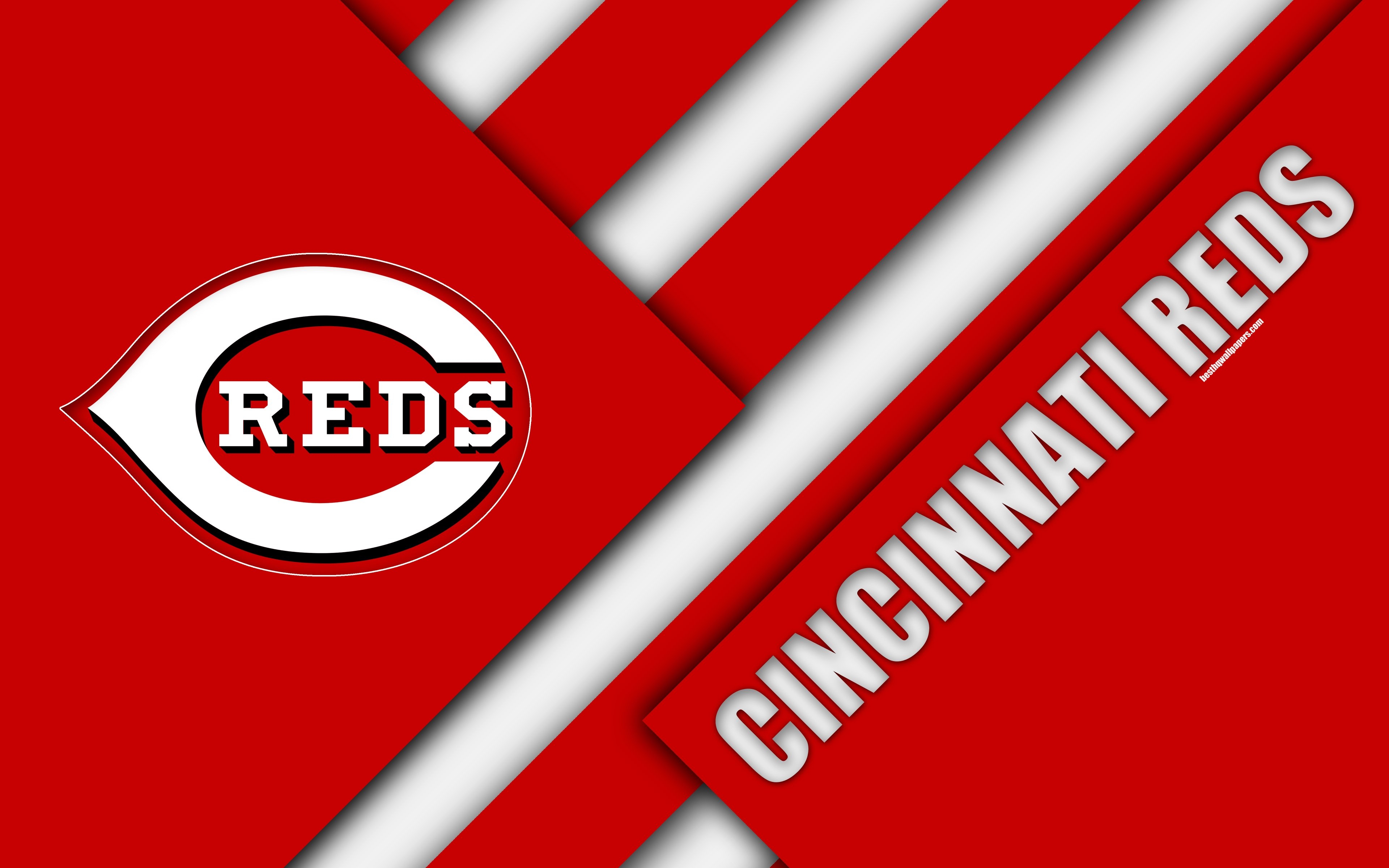 3840x2400 Download wallpaper Cincinnati Reds, MLB, 4K, red white abstraction, Desktop