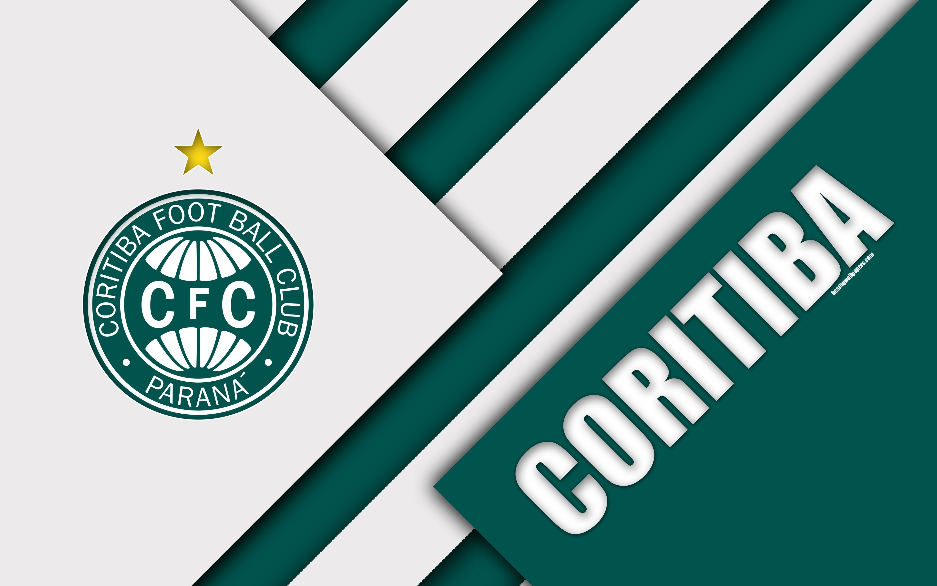 3840x2400 Download wallpaper Coritiba FC, Curitiba, Parana, Brazil, 4k, material design, green white abstraction, Brazilian football club, Serie A, football for desktop with resolution. High Quality HD picture wallpaper, Desktop