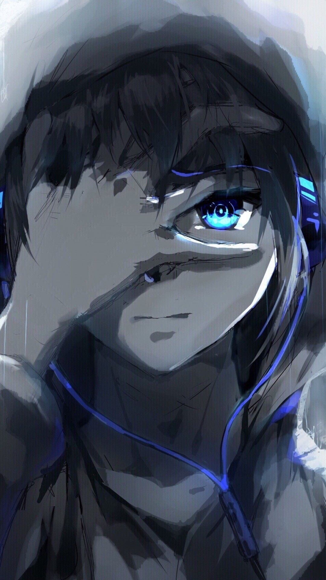 1080x1920 Anime Boy, Hoodie, Blue Eyes, Headphones, Painting Dengan gambar, Phone