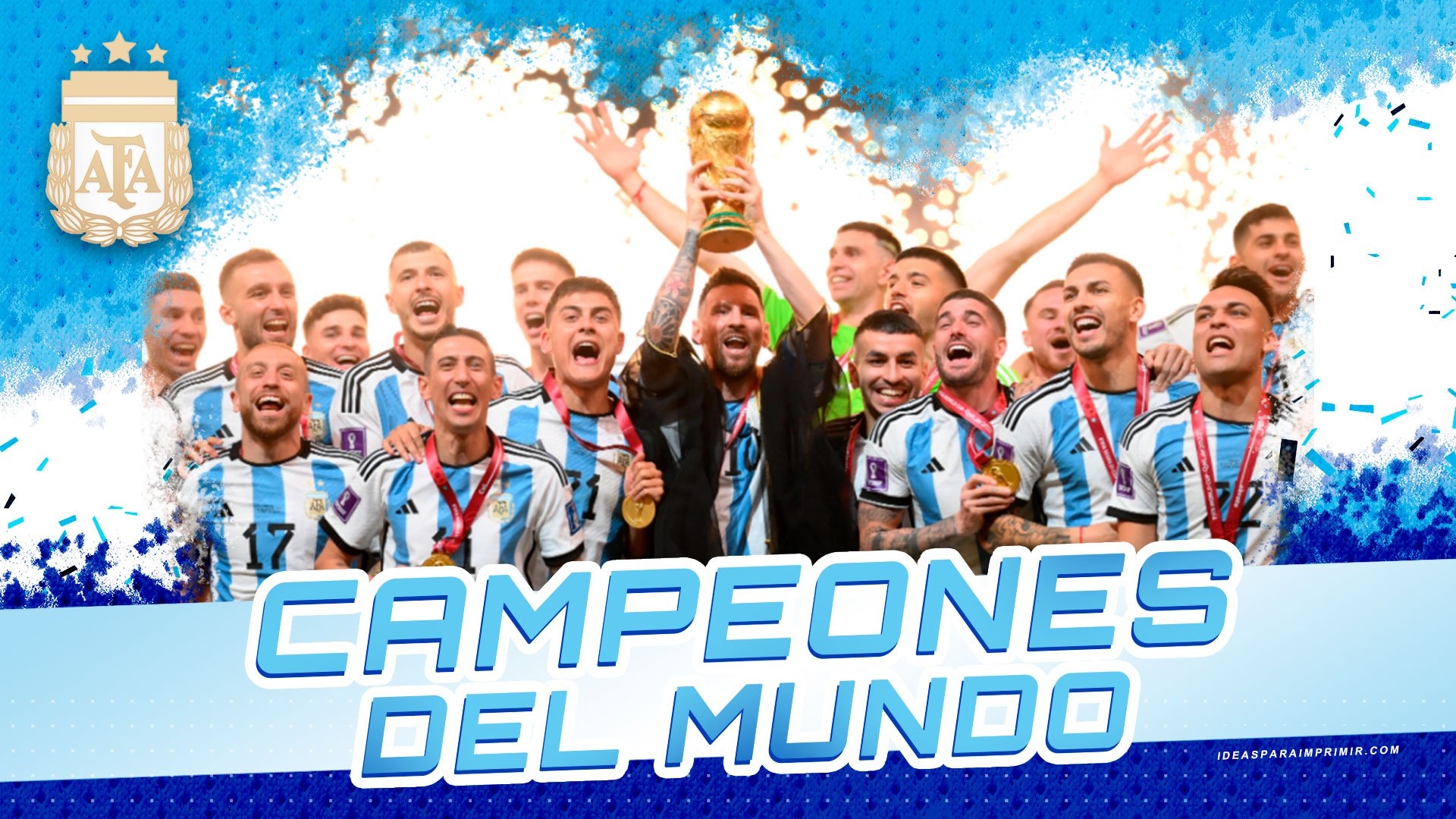 1920x1080 Wallpaper de Argentina Campeón del mundo FIFA World Cup Qatar 2022. Wallpaper de Messi sosteniendo la copa del mundo. para imprimir, Desktop