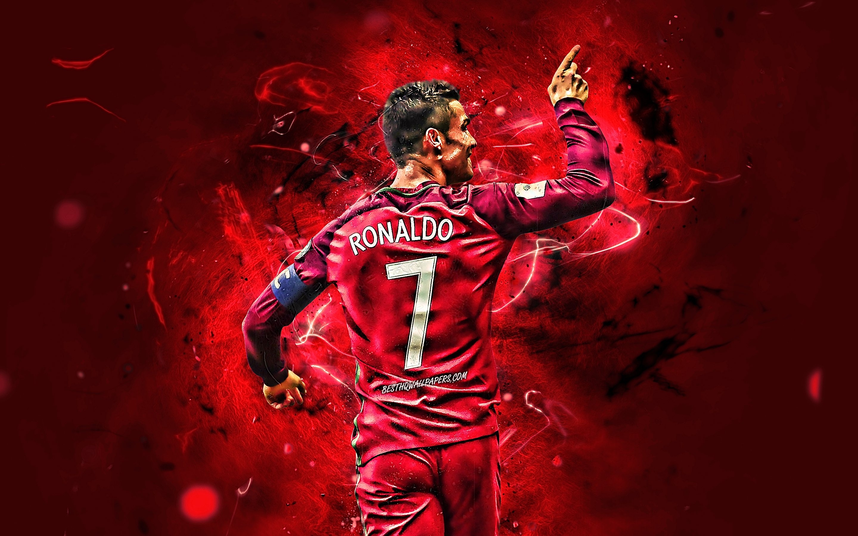 2880x1800 Download wallpaper Portugal National Team, Cristiano Ronaldo, back view, soccer, CR neon lights, Portuguese football team for desktop with resolution. High Quality HD picture wallpaper, Desktop