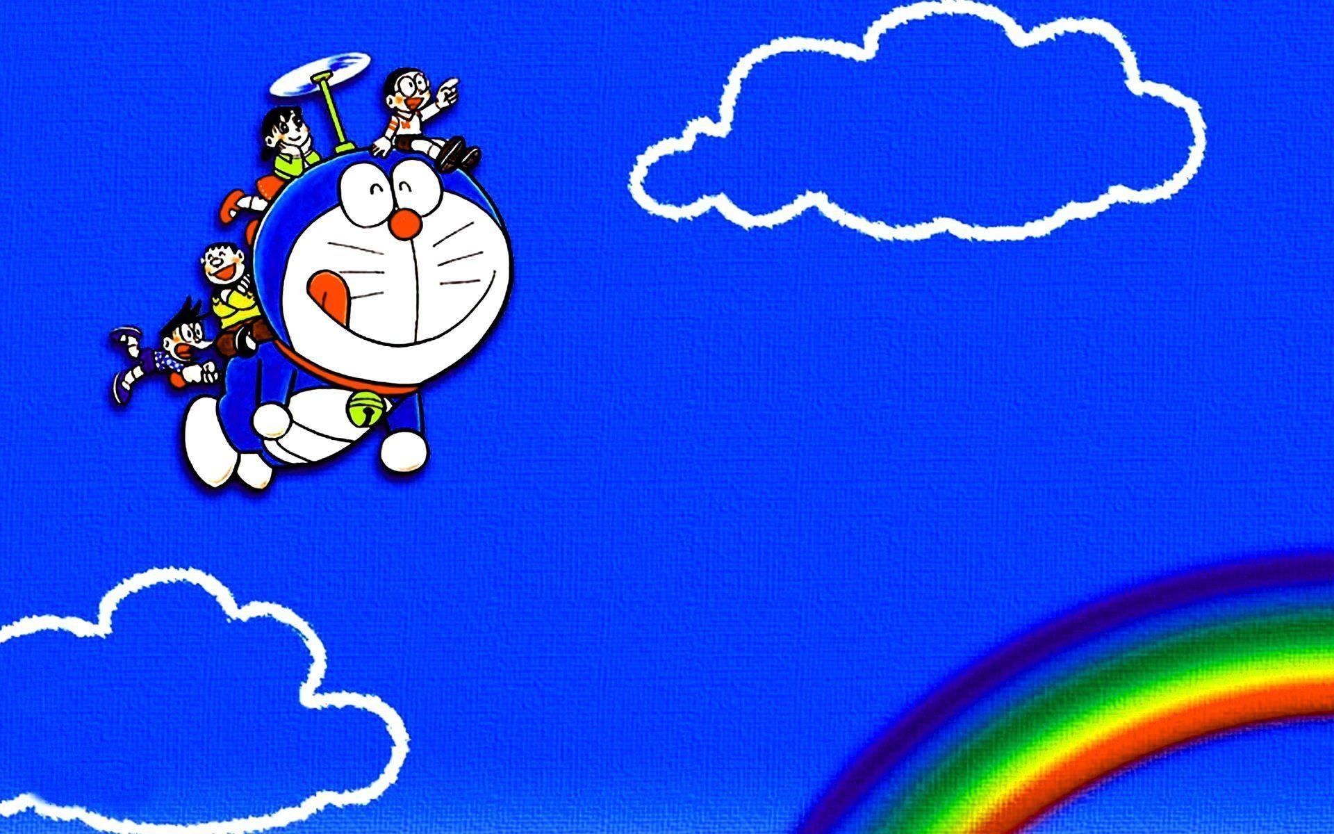 1920x1200 Doraemon Cartoon Friends In Rainbow Background HD Wallpaper, Desktop