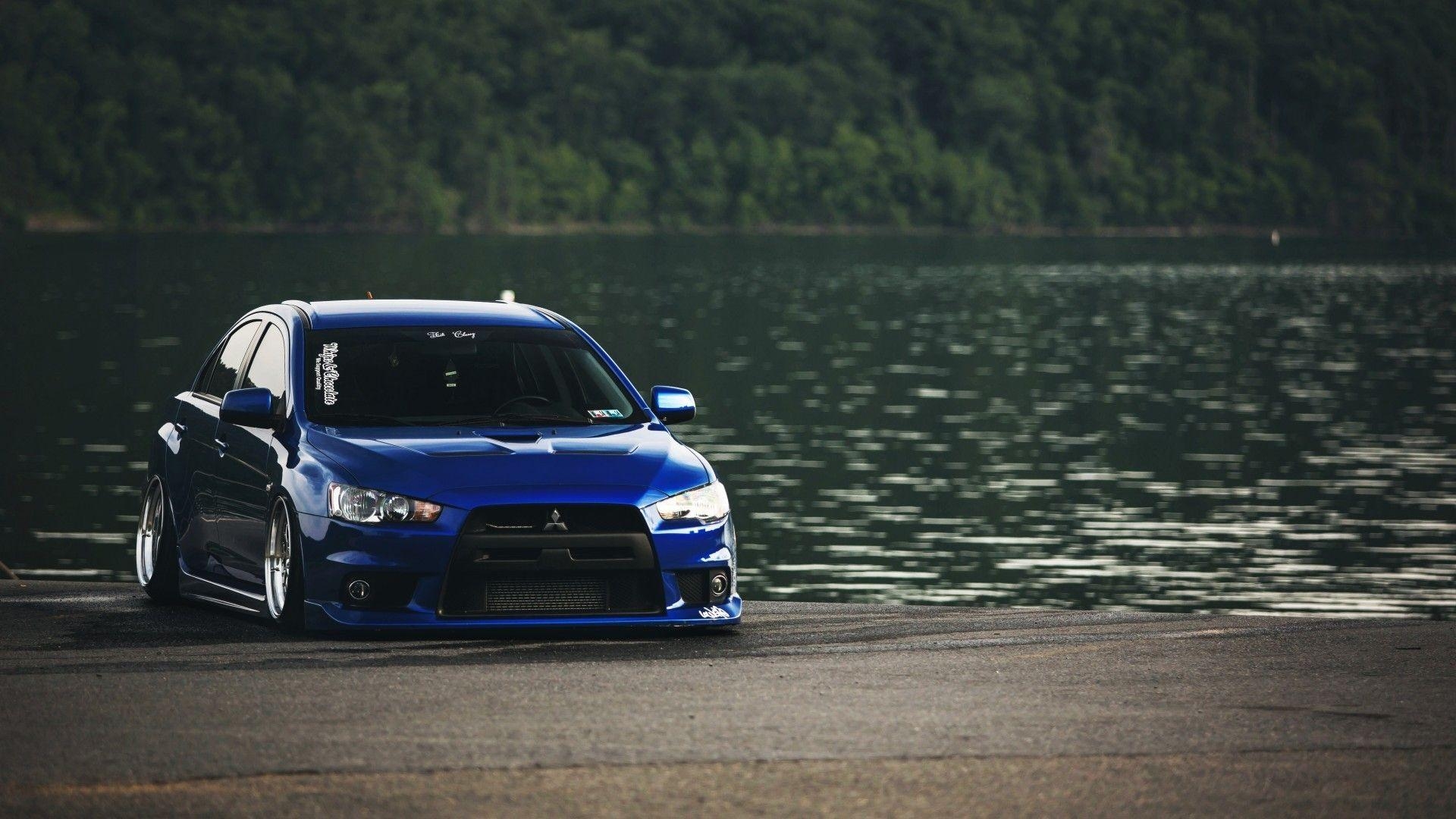 1920x1080 blue, Mitsubishi, Mitsubishi Lancer Evo X, JDM, Stance, Car, Desktop