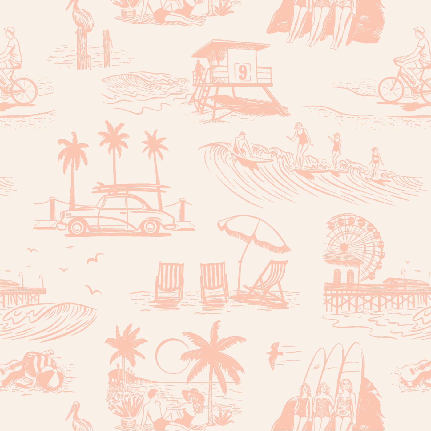 1400x1400 Retro Surf Beach Peel and Stick Wallpaper. Love vs. Design, Phone