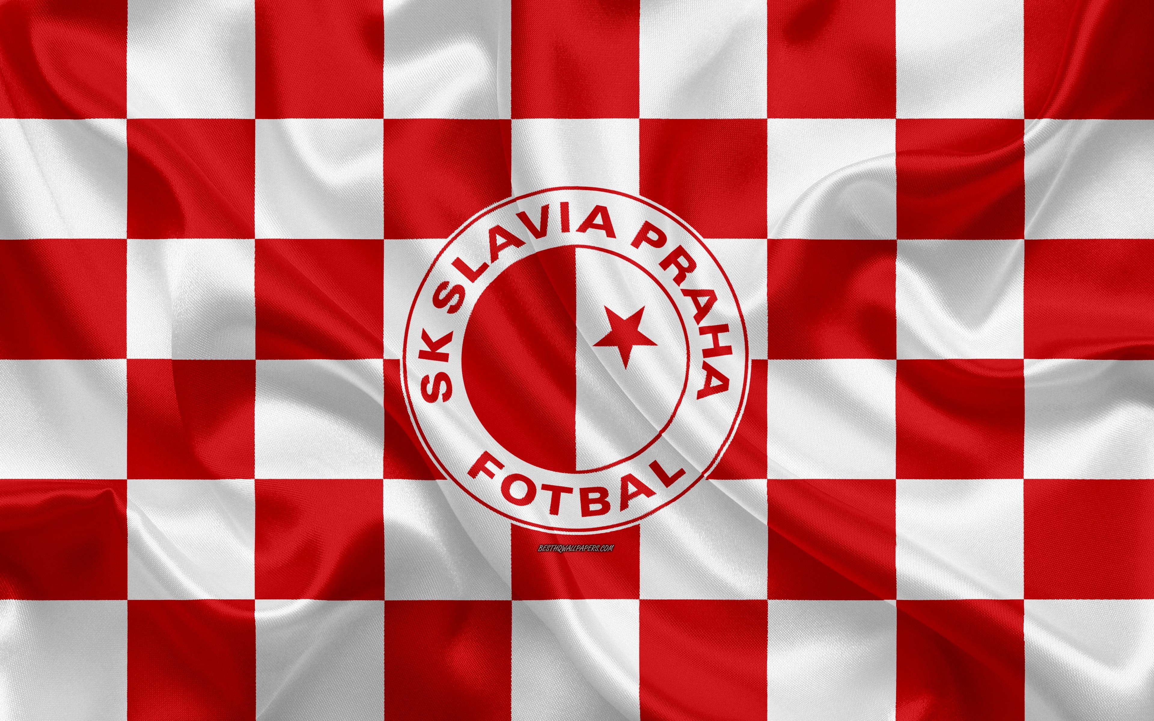 3840x2400 Download wallpaper SK Slavia Prague, 4k, logo, creative art, white, Desktop