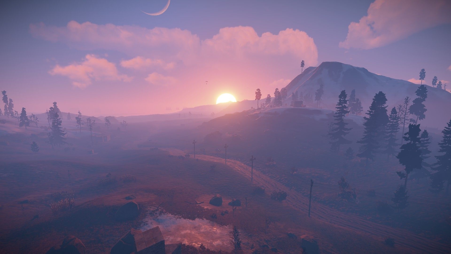 1920x1080 Rust (game), Steam (software), Sun rays, Airdrop, Forest, Desktop